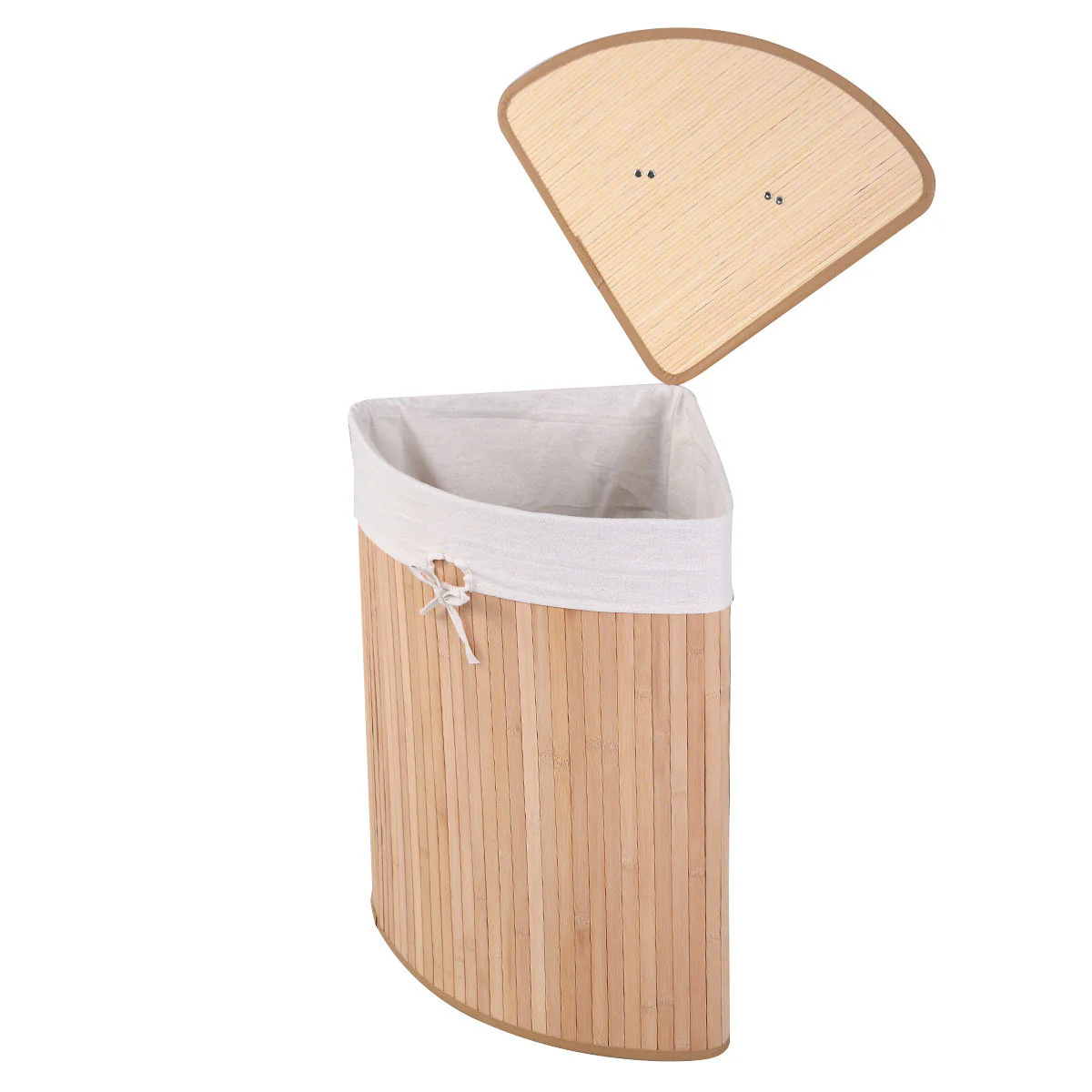 Corner Bamboo Hamper Laundry Basket, Natural - Image 3
