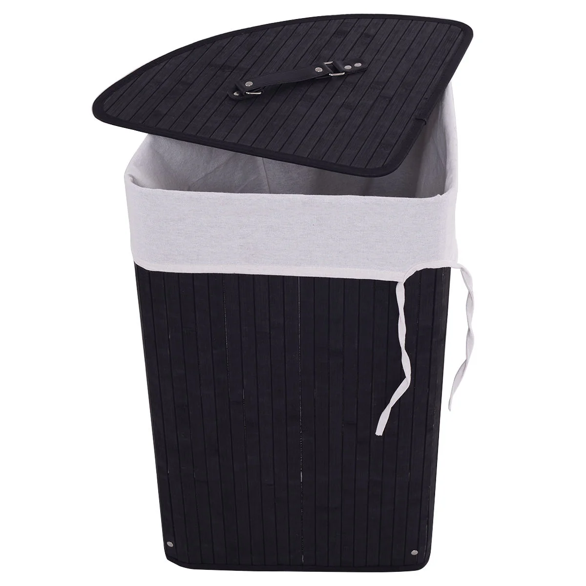 Corner Bamboo Hamper, Laundry Basket With Lid And Removable Liner, Black - Image 10