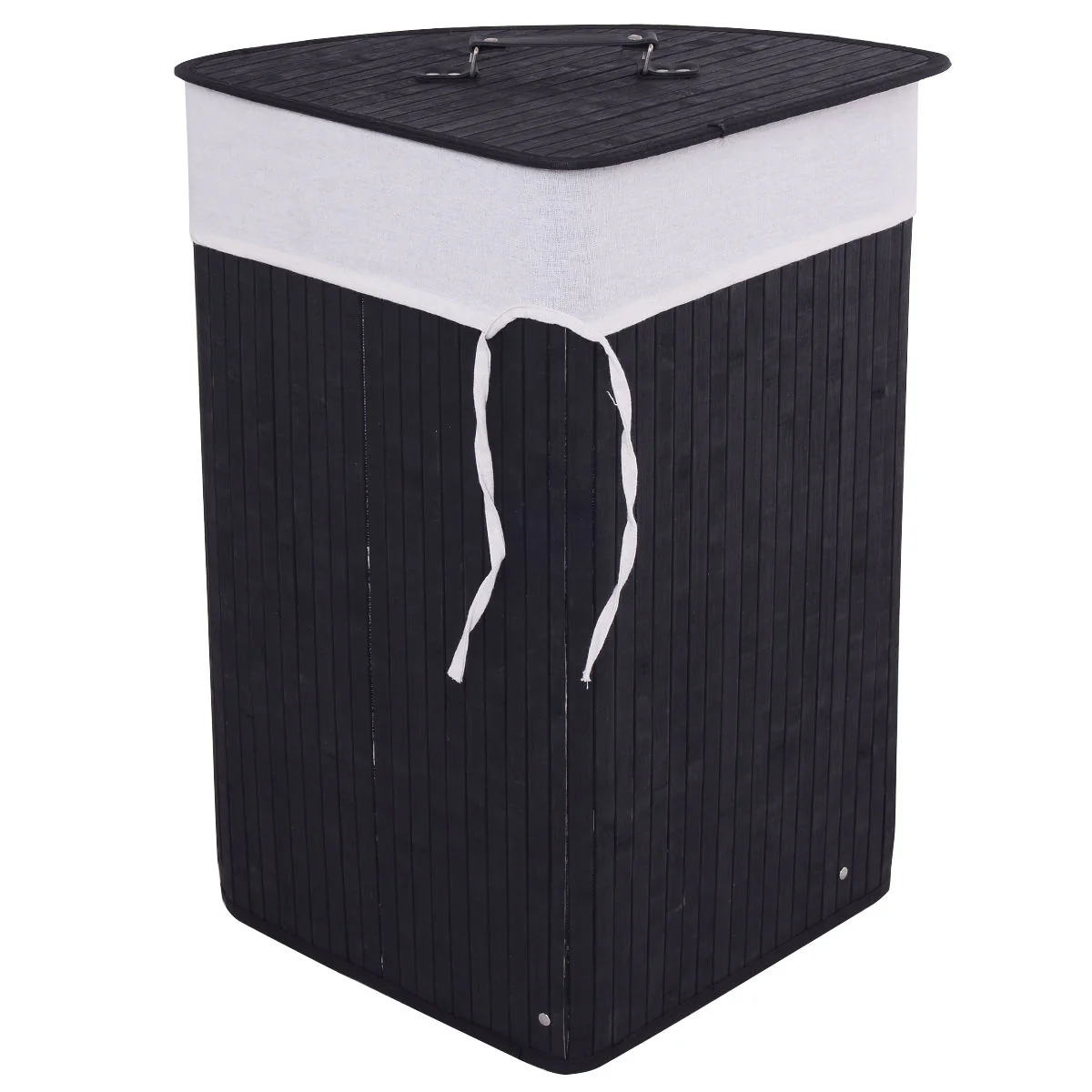 Corner Bamboo Hamper, Laundry Basket With Lid And Removable Liner, Black - Image 4