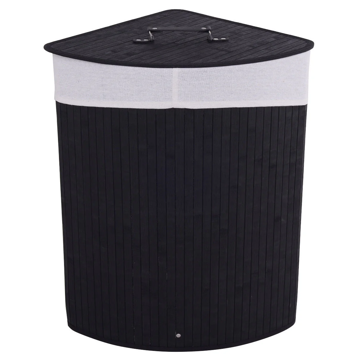 Corner Bamboo Hamper, Laundry Basket With Lid And Removable Liner, Black - Image 5