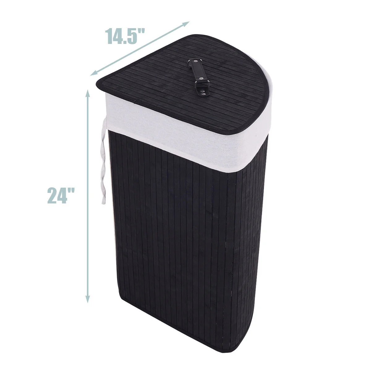 Corner Bamboo Hamper, Laundry Basket With Lid And Removable Liner, Black - Image 6