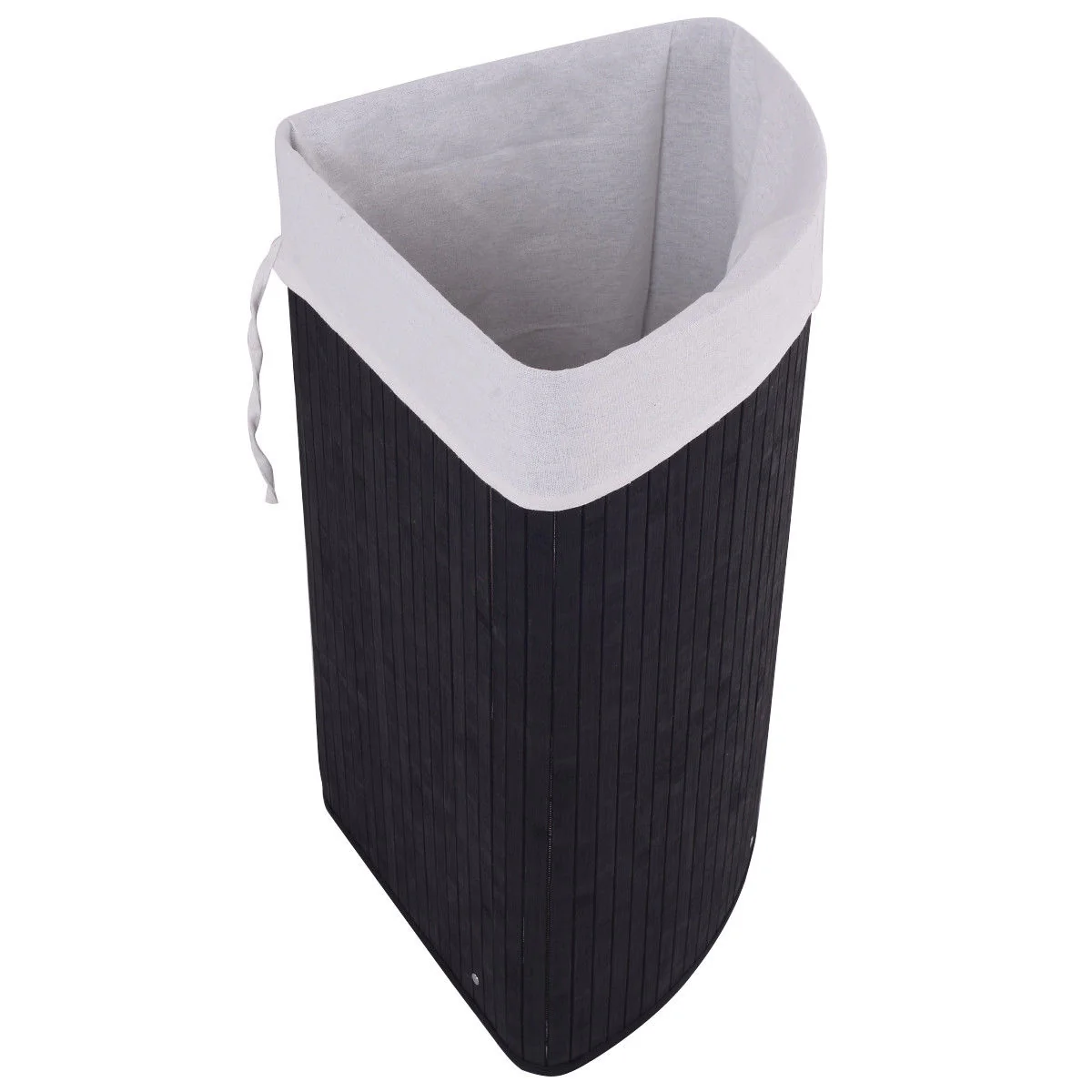 Corner Bamboo Hamper, Laundry Basket With Lid And Removable Liner, Black - Image 9