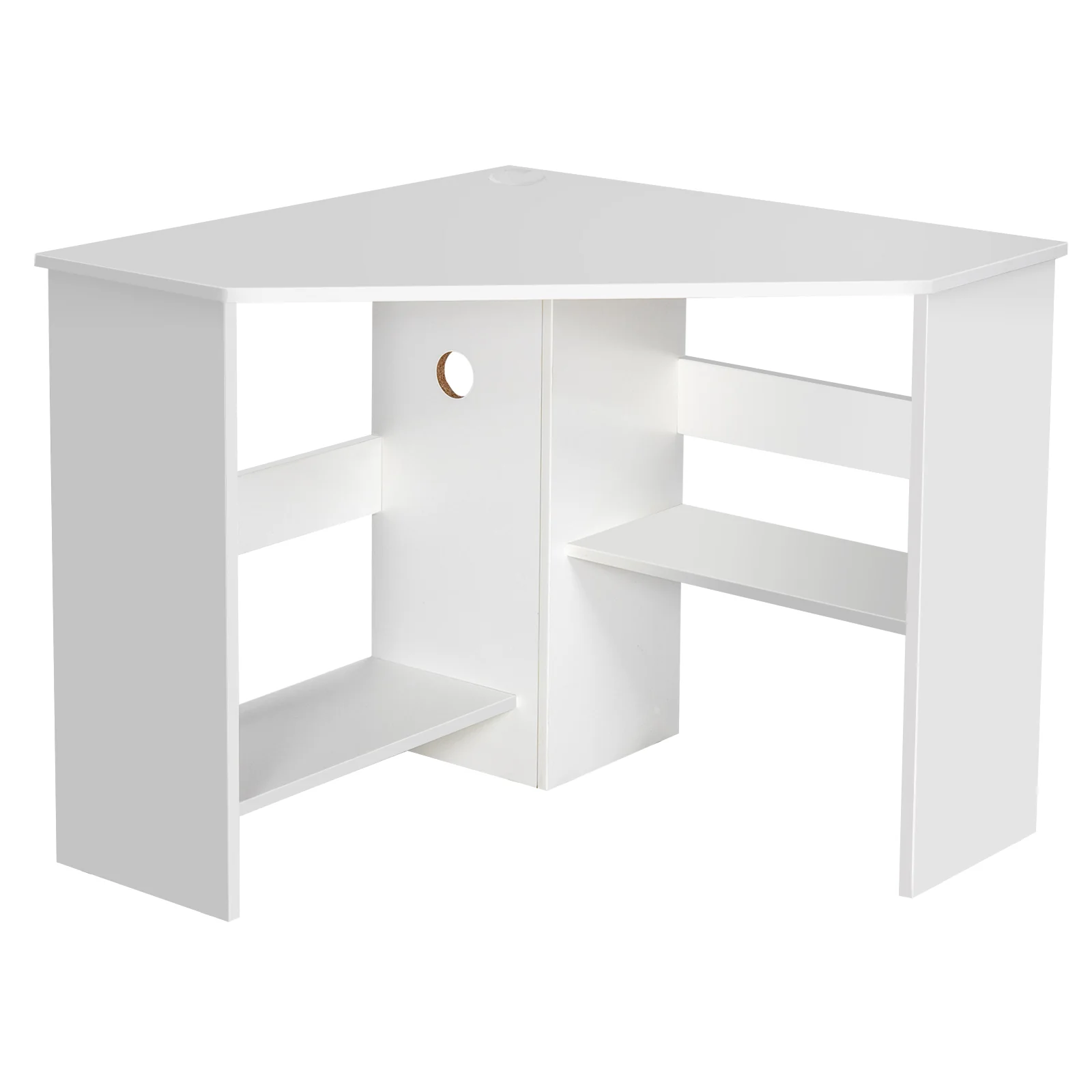 Corner Computer Desk, Triangle Writing Workstation, Storage Shelf, White - Image 4