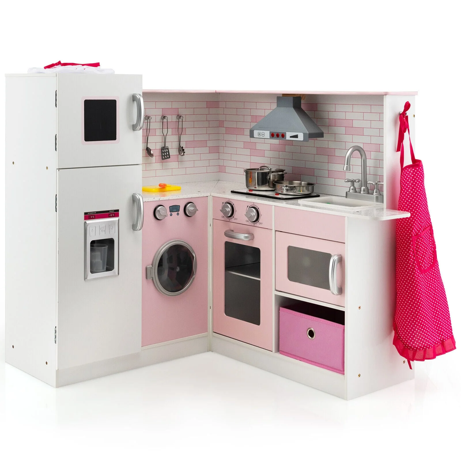 Corner Play Kitchen Wooden Toy Set, Pink - Image 4