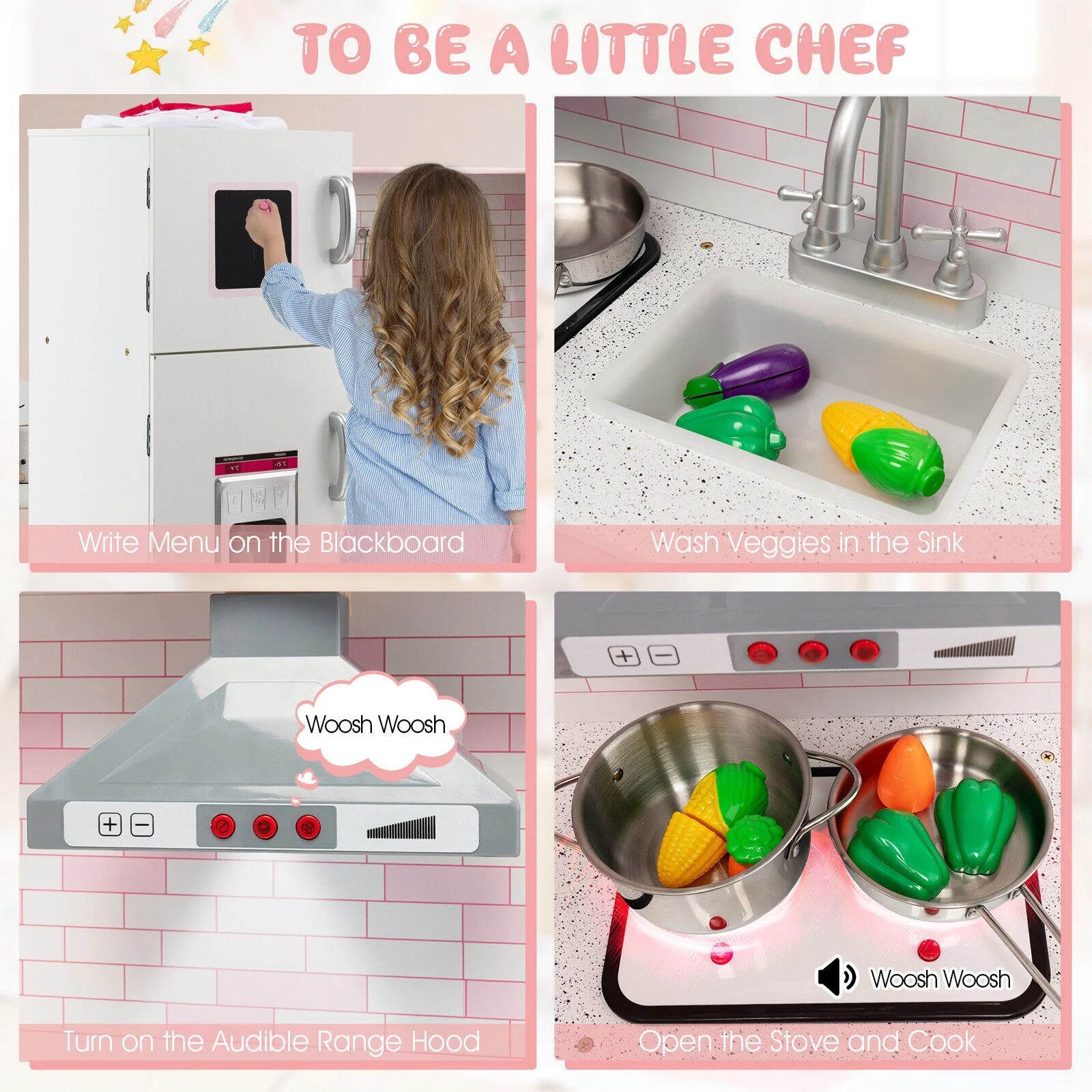 Corner Play Kitchen Wooden Toy Set, Pink - Image 6