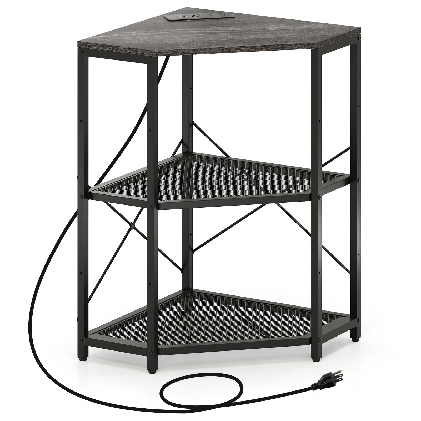 Corner Printer Stand, 3-Tier Storage Rack, Adjustable Shelf, Black