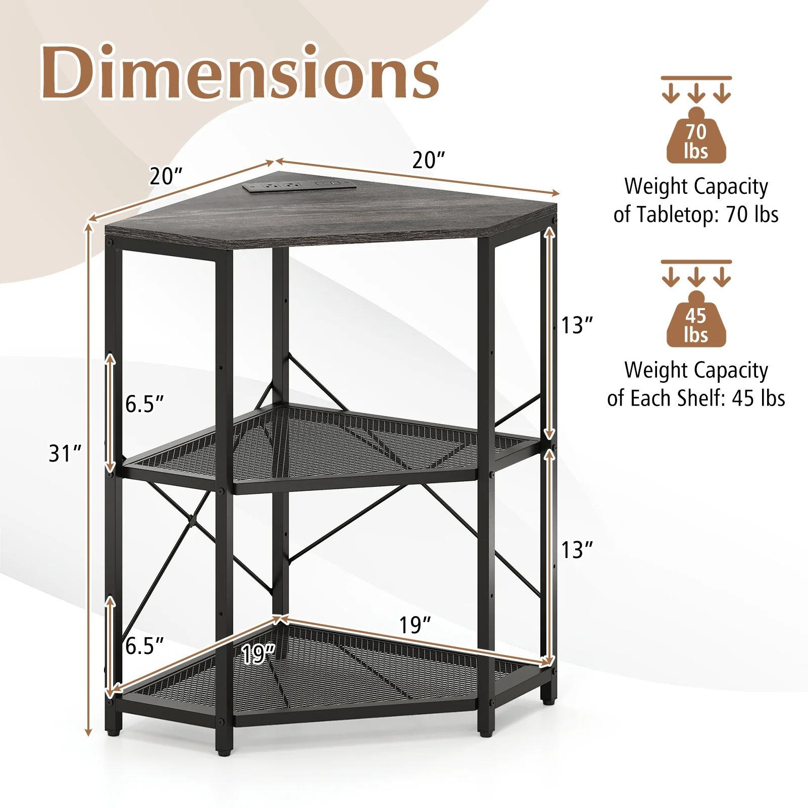 Corner Printer Stand, 3-Tier Storage Rack, Adjustable Shelf, Black - Image 6