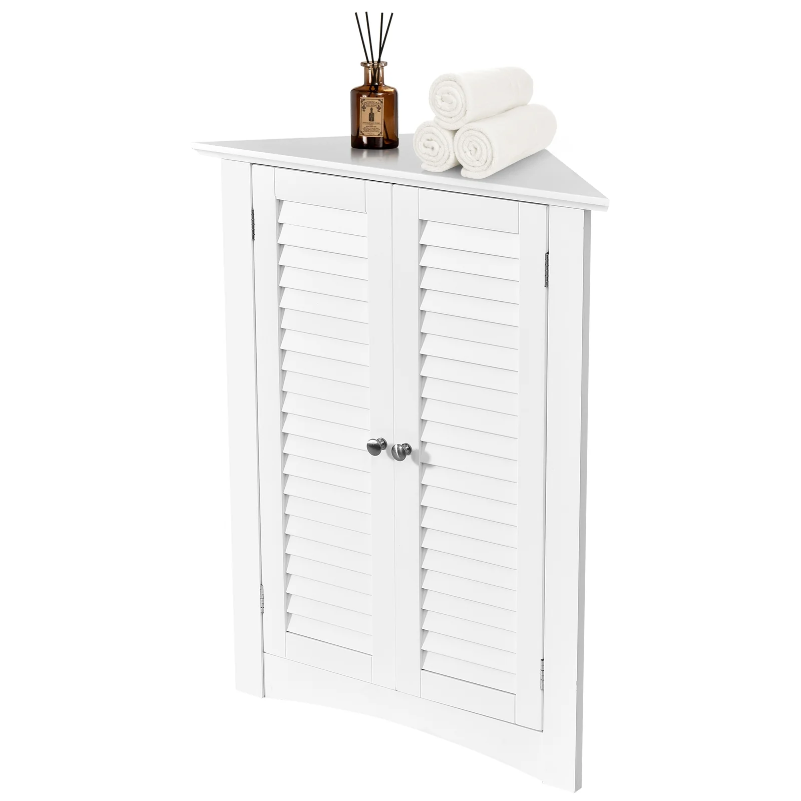 Corner Storage Cabinet, Freestanding Floor, Shutter Door, White - Image 4