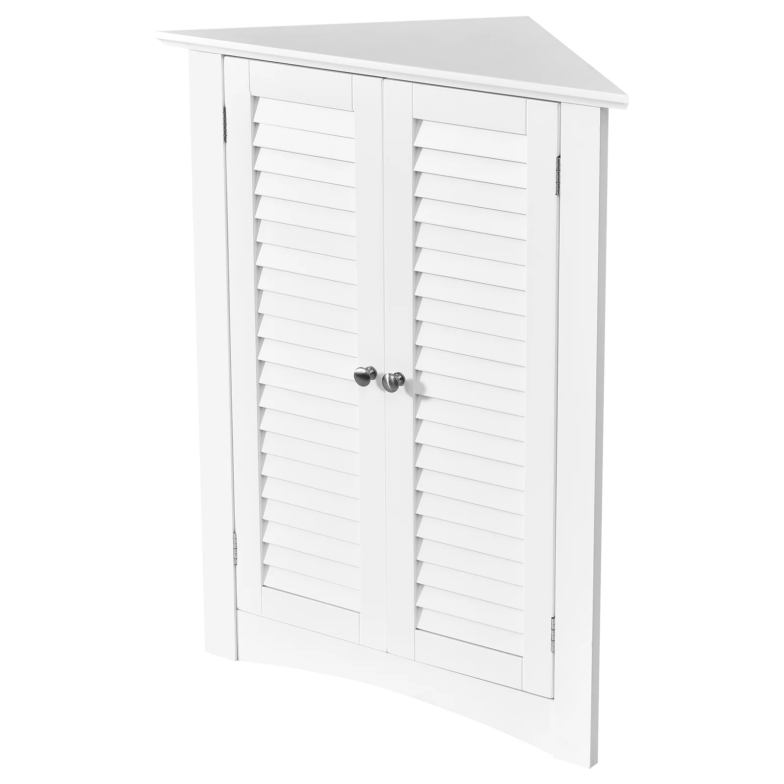 Corner Storage Cabinet, Freestanding Floor, Shutter Door, White - Image 9