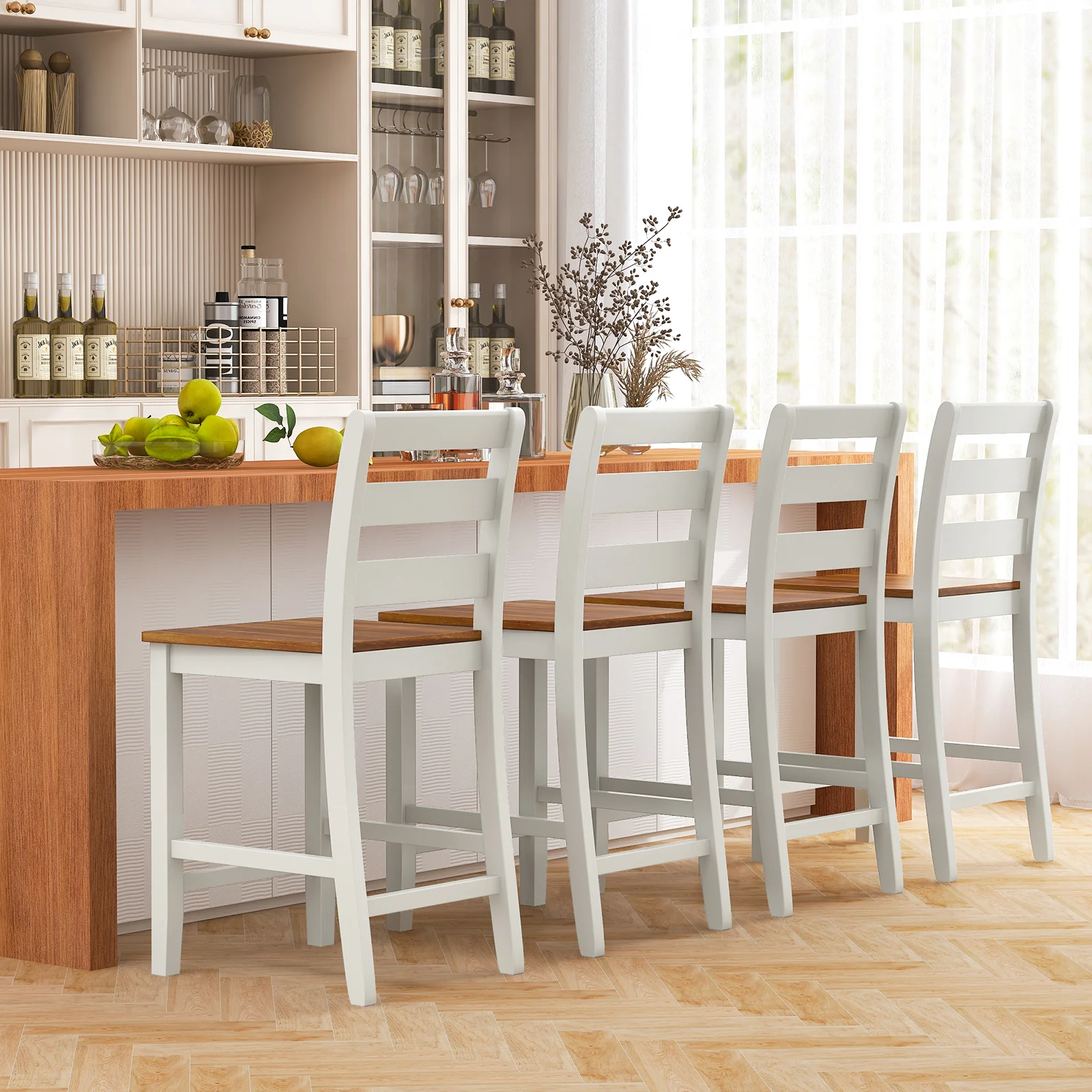Counter Bar Stool Set, 2, Inclined Backrest, Footrest, Gray - Image 3
