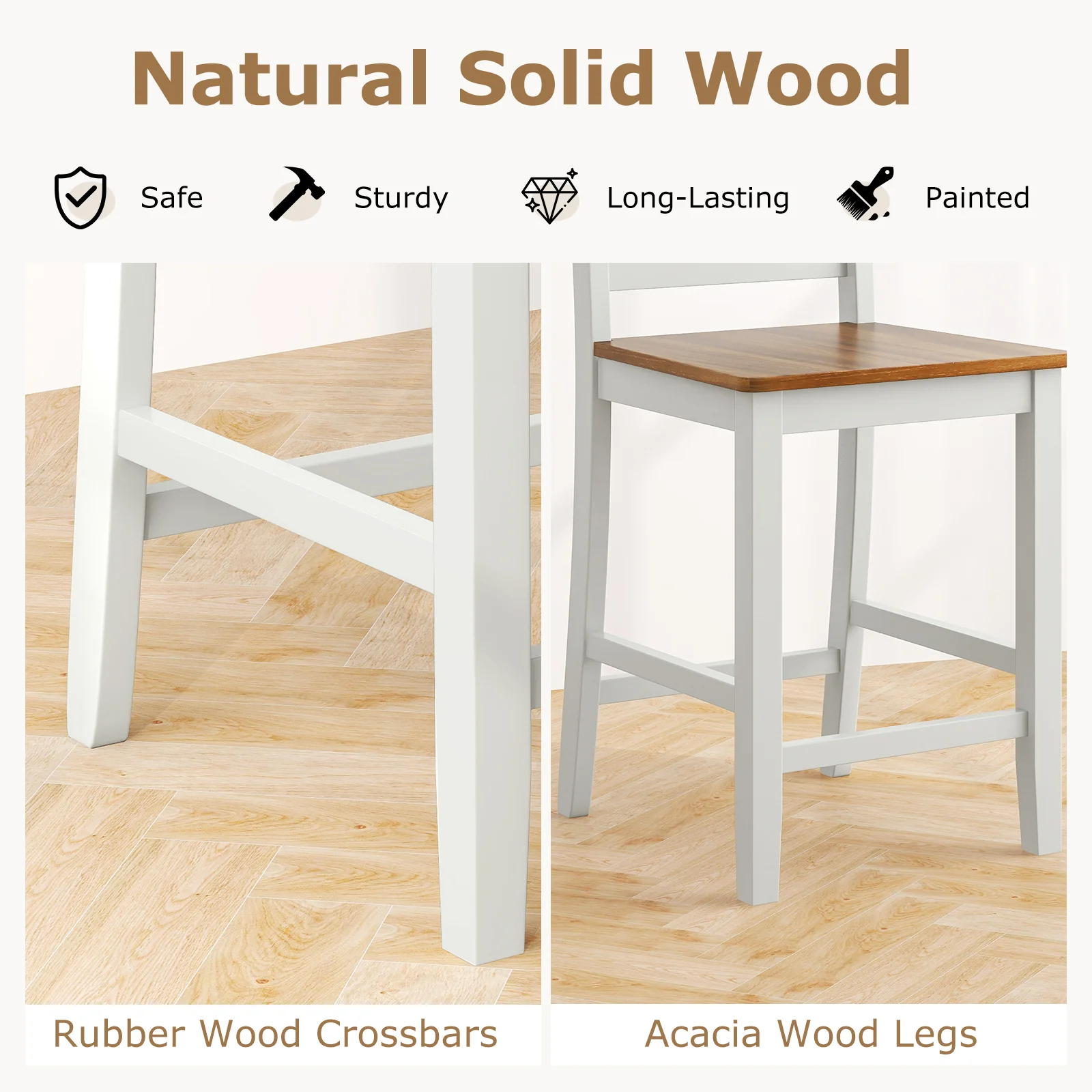 Counter Bar Stool Set, 2, Inclined Backrest, Footrest, Gray - Image 7