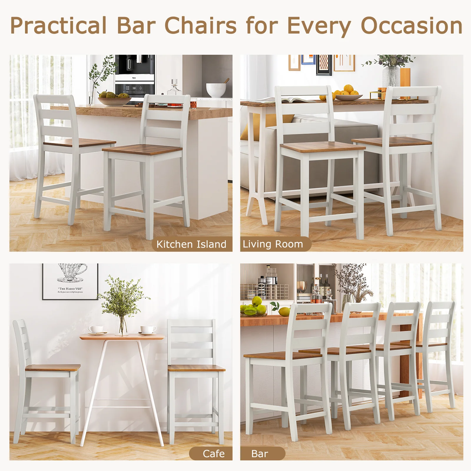 Counter Bar Stool Set, 2, Inclined Backrest, Footrest, Gray - Image 9