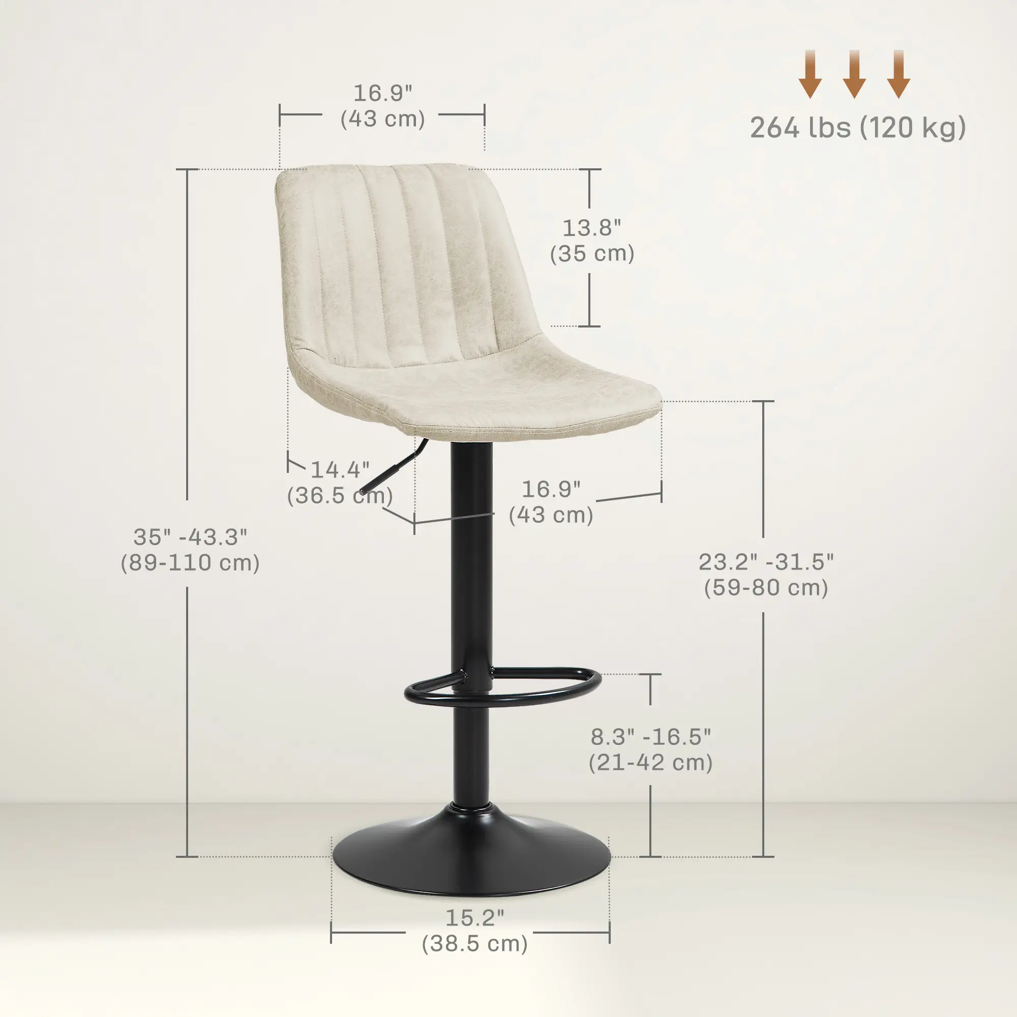 Counter Height Bar Stools Set of 2, Adjustable Height Bar Chairs with Swivel Seat, Leathaire Upholstery - Image 3