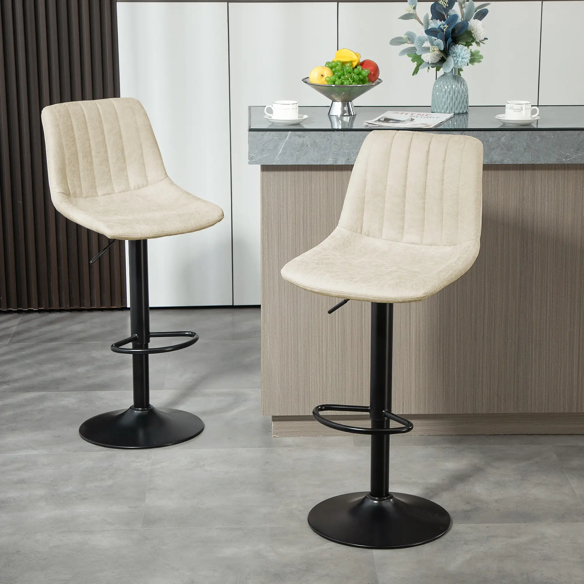 Counter Height Bar Stools Set of 2, Adjustable Height Bar Chairs with Swivel Seat, Leathaire Upholstery - Image 8