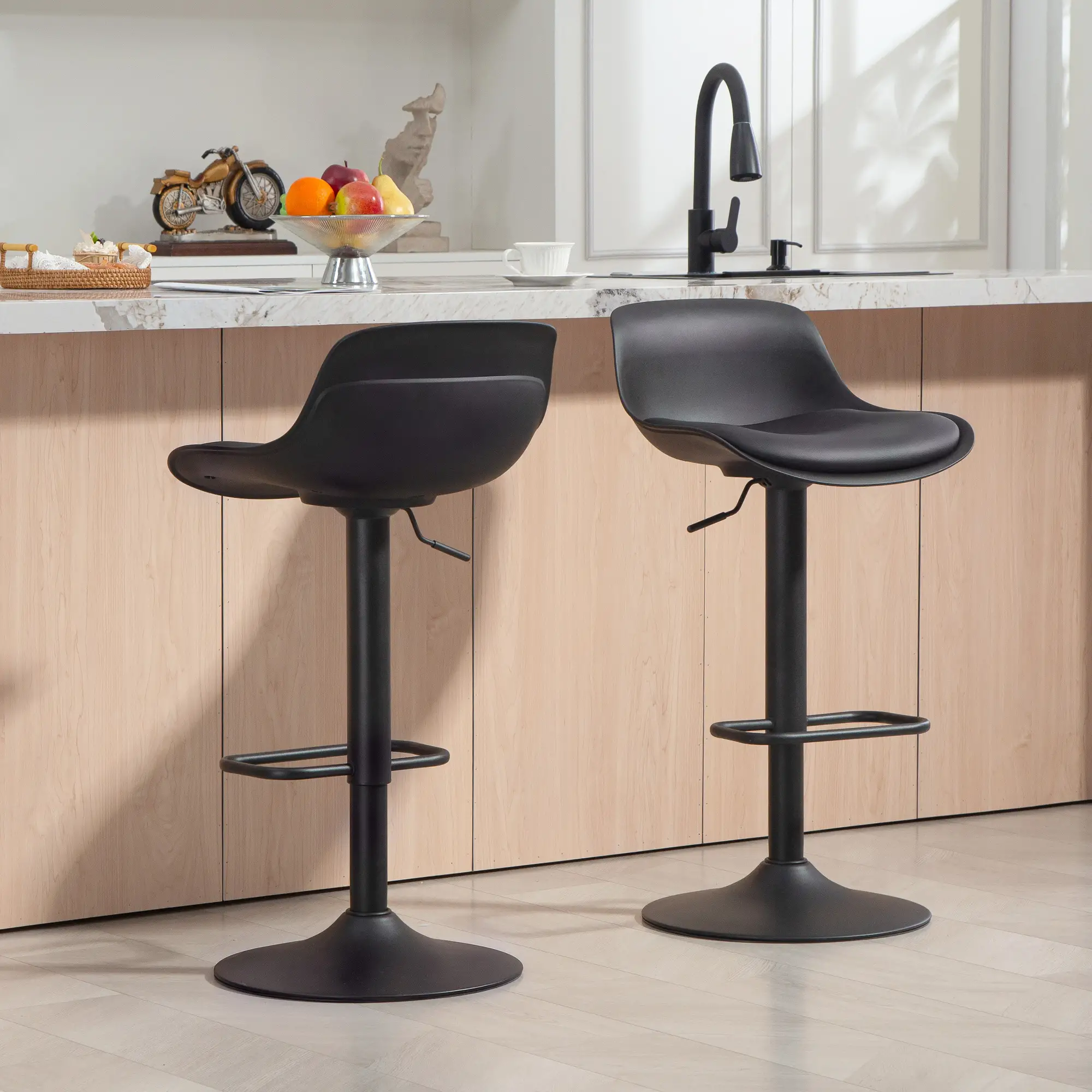 Counter Height Bar Stools Set of 2, Adjustable Swivel PU Leather Seat, Black - Image 10