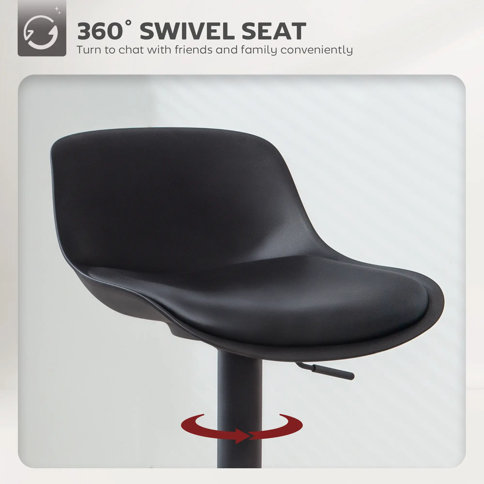 Counter Height Bar Stools Set of 2, Adjustable Swivel PU Leather Seat, Black - Image 5