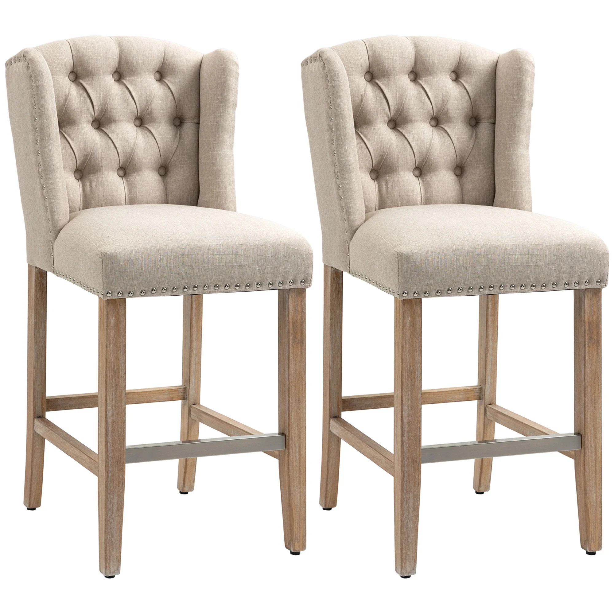 Counter Height Bar Stools Set of 2, Upholstered, Beige