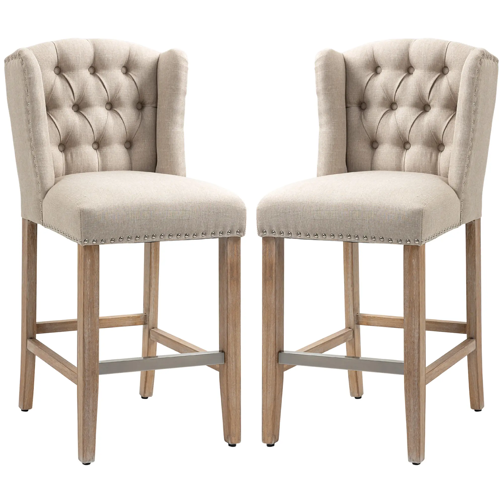 Counter Height Bar Stools Set of 2, Upholstered, Beige - Image 11