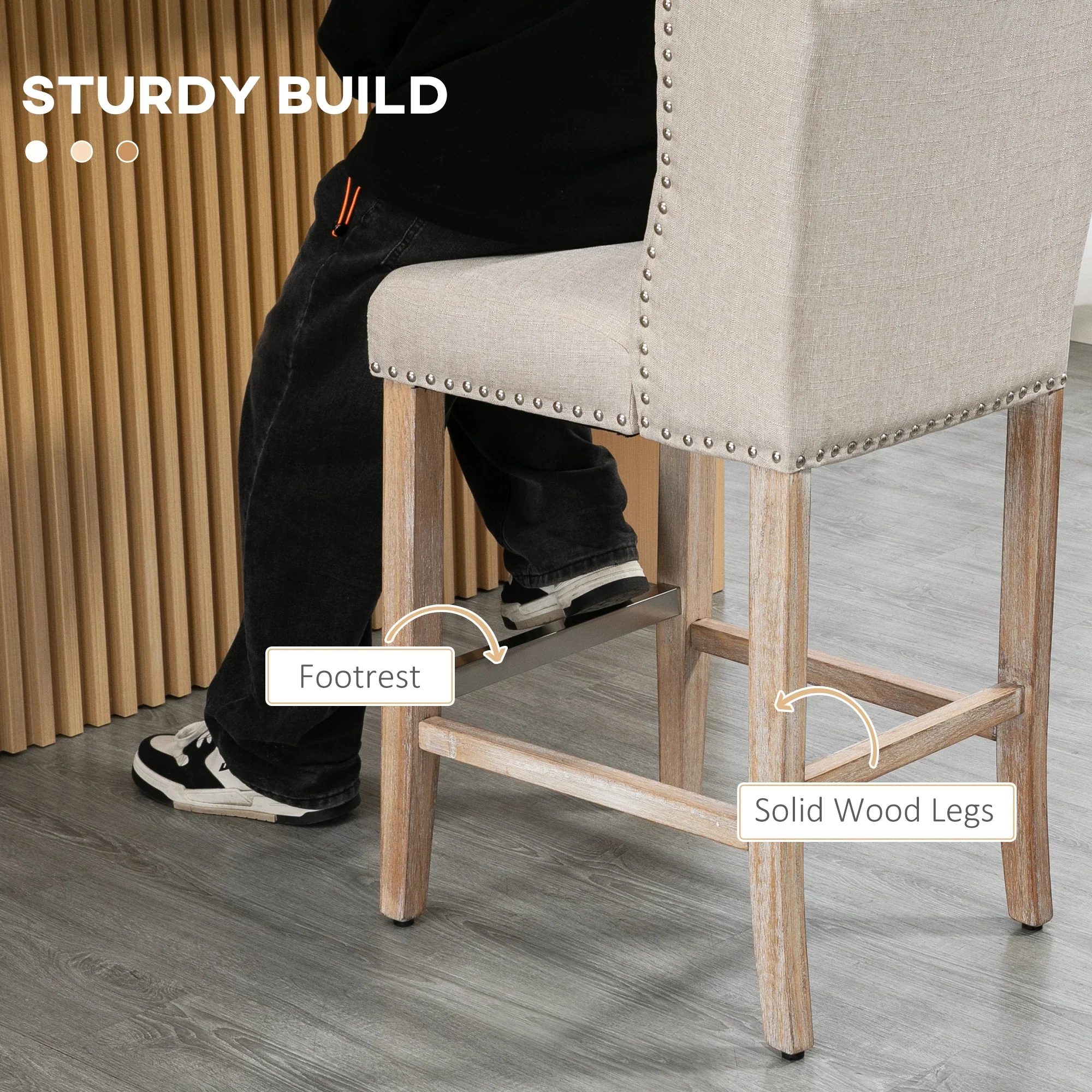 Counter Height Bar Stools Set of 2, Upholstered, Beige - Image 5