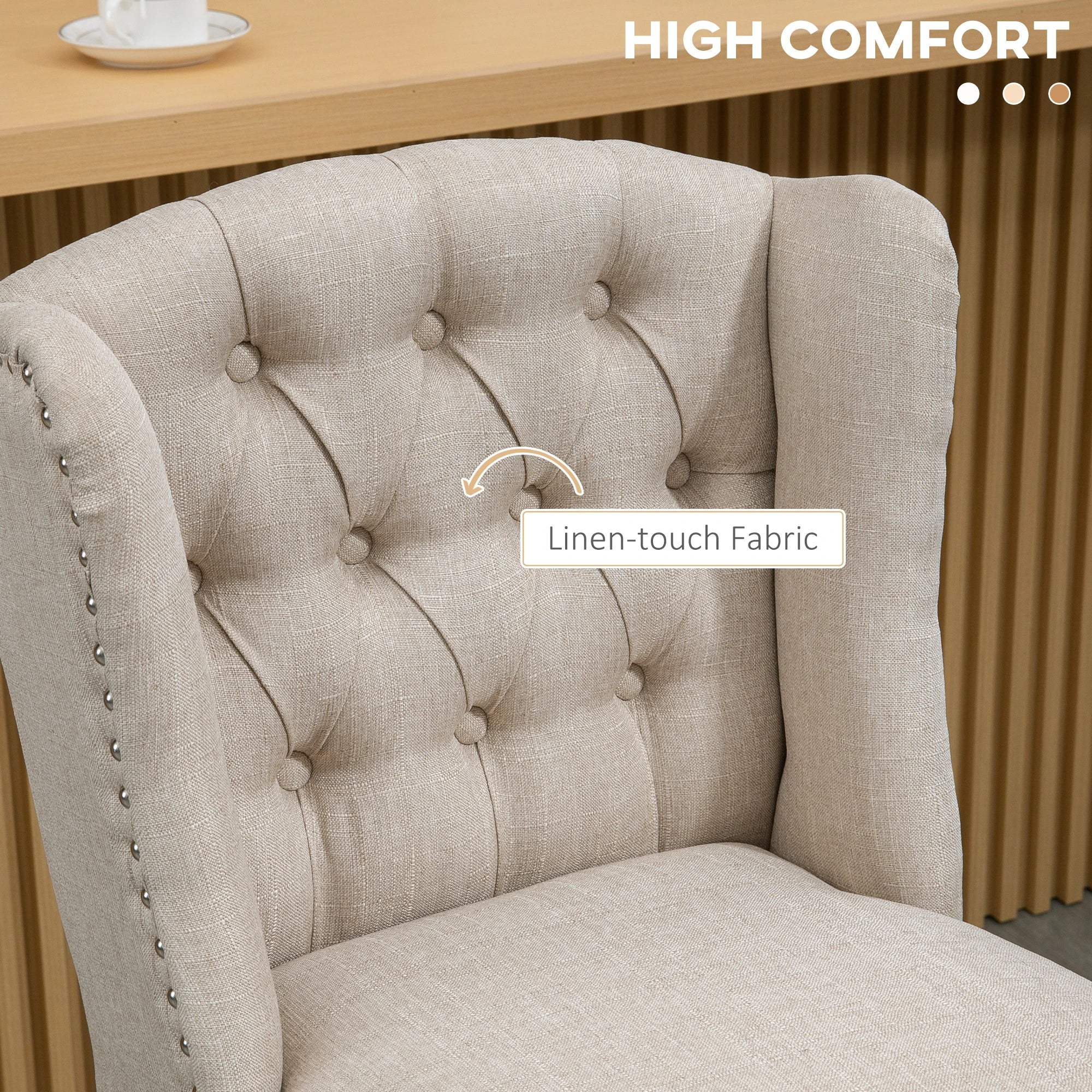 Counter Height Bar Stools Set of 2, Upholstered, Beige - Image 6