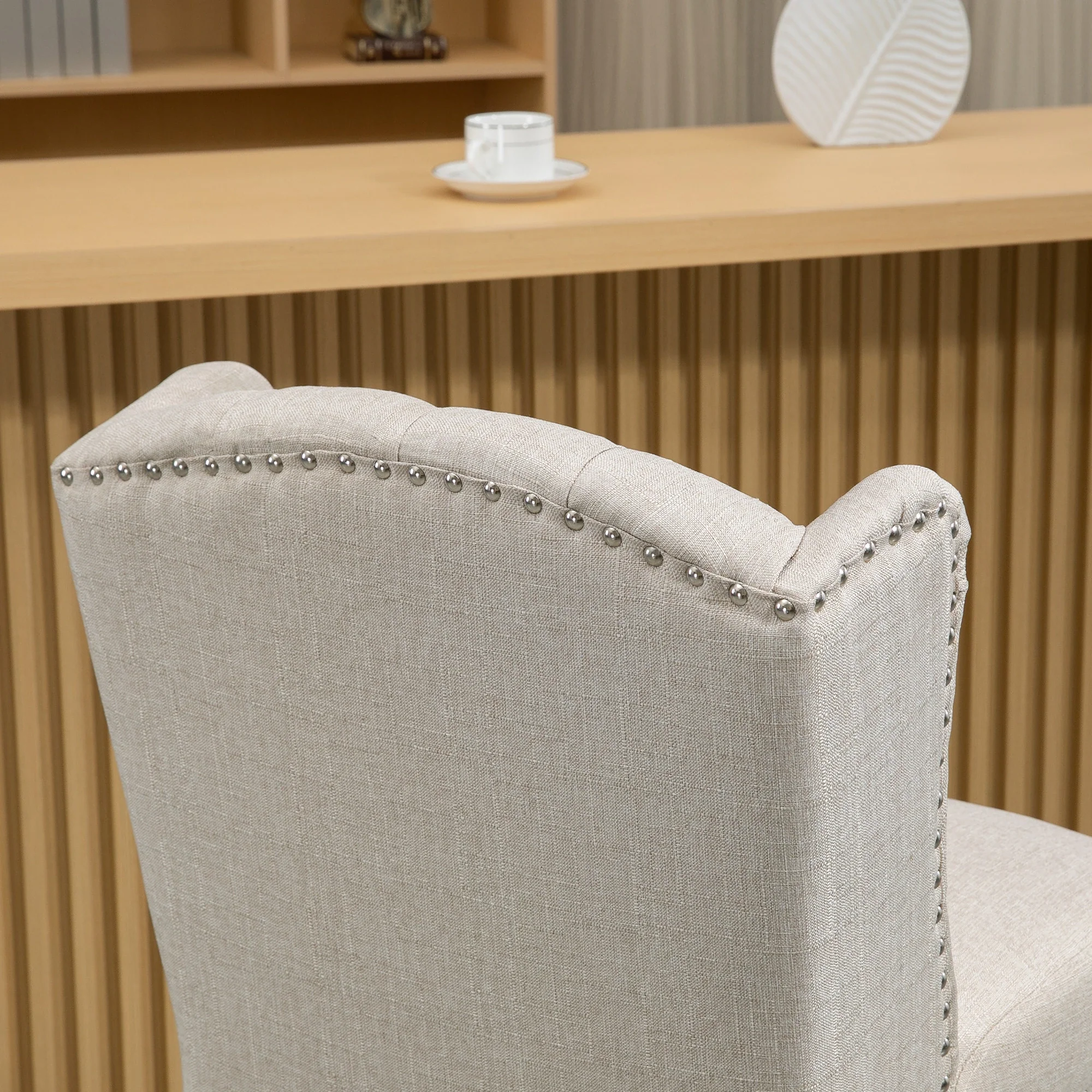 Counter Height Bar Stools Set of 2, Upholstered, Beige - Image 8