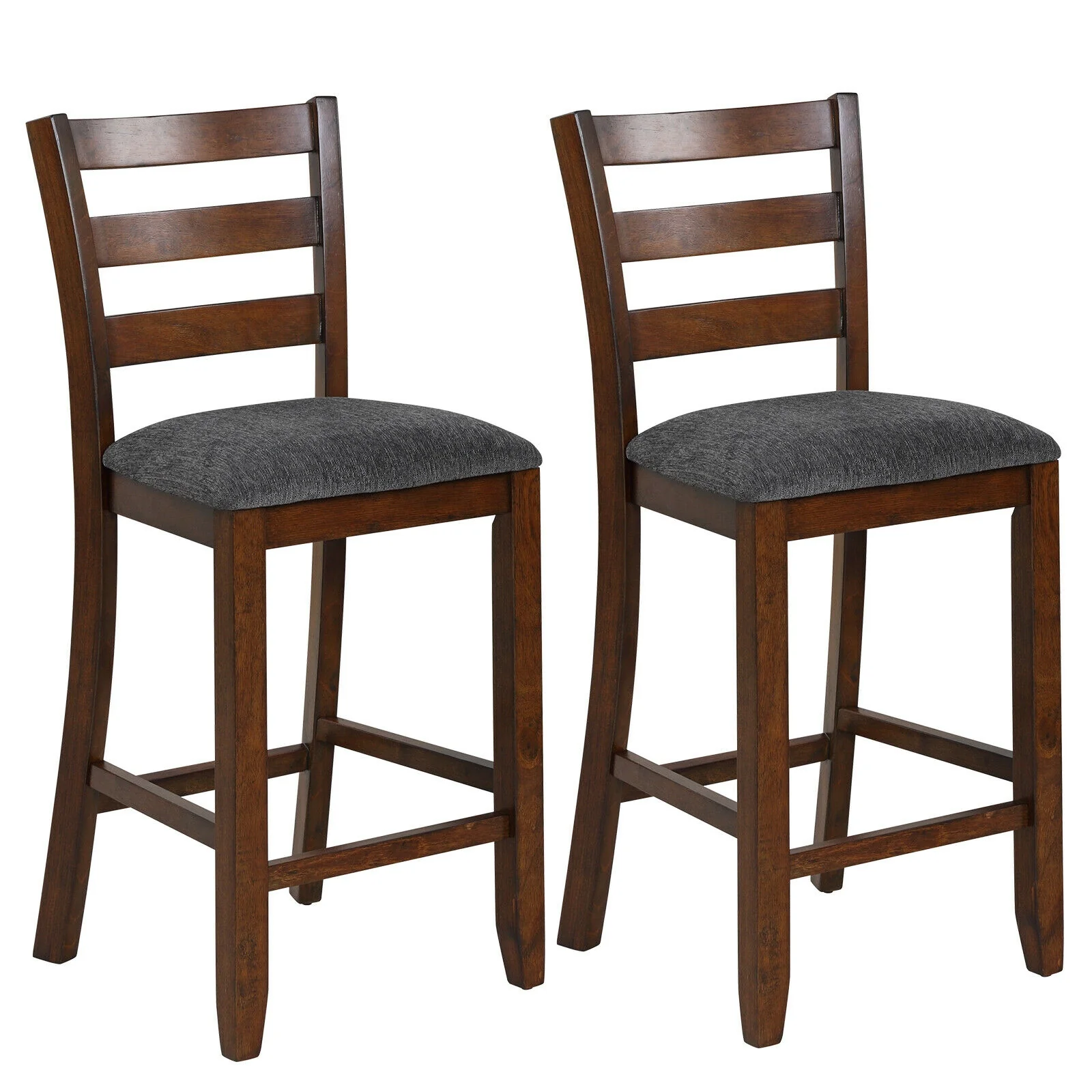 Counter Height Chairs, 2 Pieces, Fabric Seat, Rubber Wood Legs, Brown - Image 4