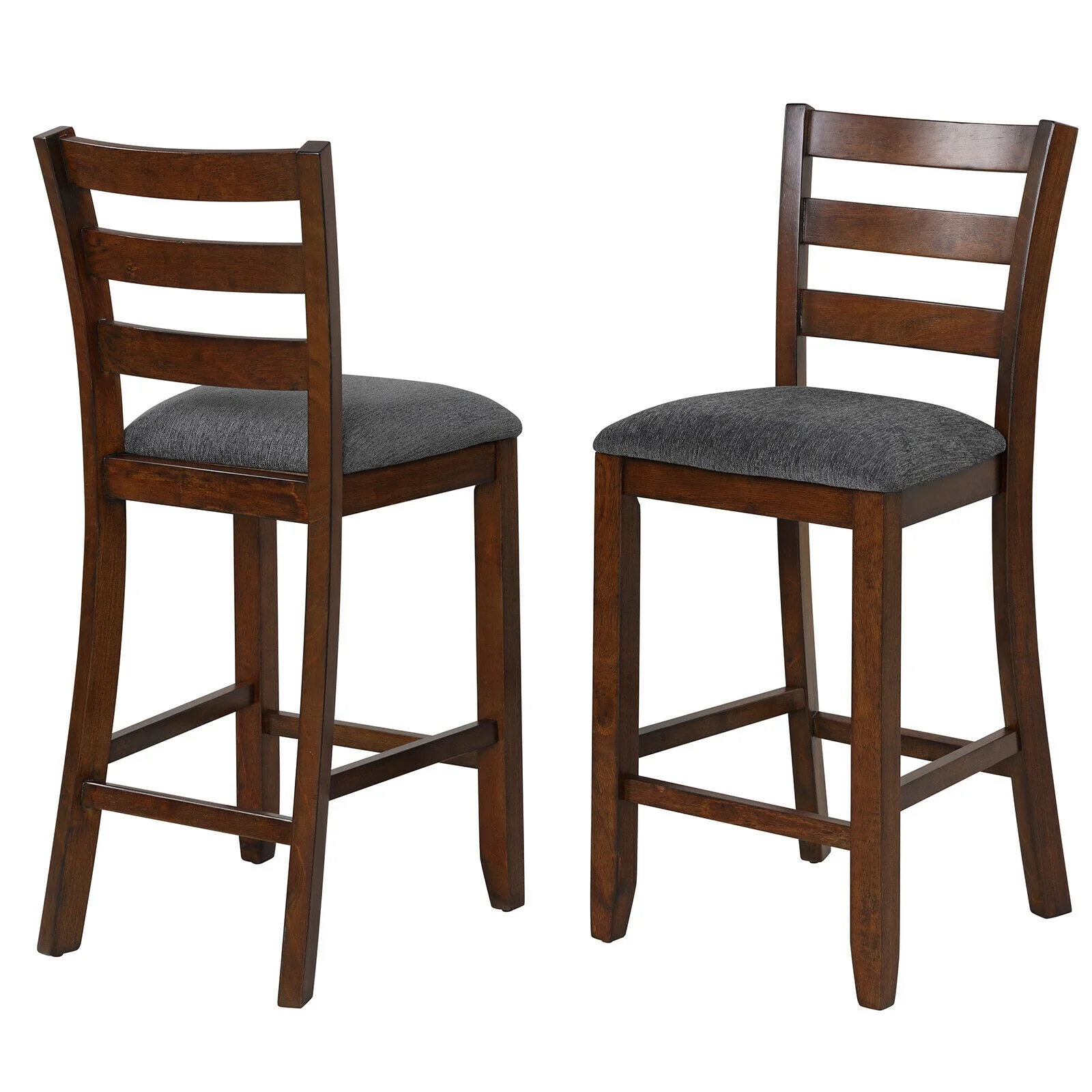 Counter Height Chairs, 2 Pieces, Fabric Seat, Rubber Wood Legs, Brown - Image 5