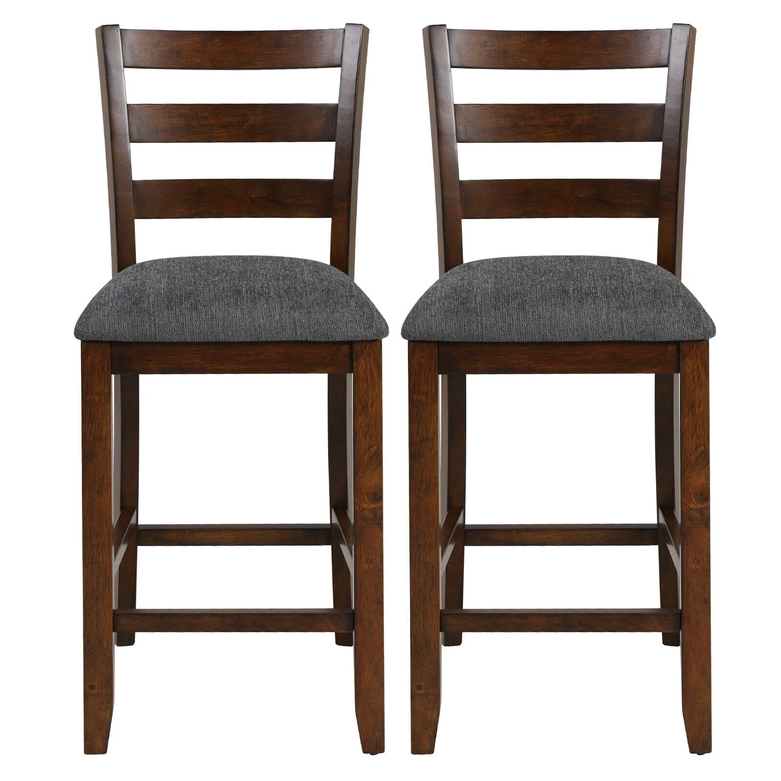 Counter Height Chairs, 2 Pieces, Fabric Seat, Rubber Wood Legs, Brown - Image 8