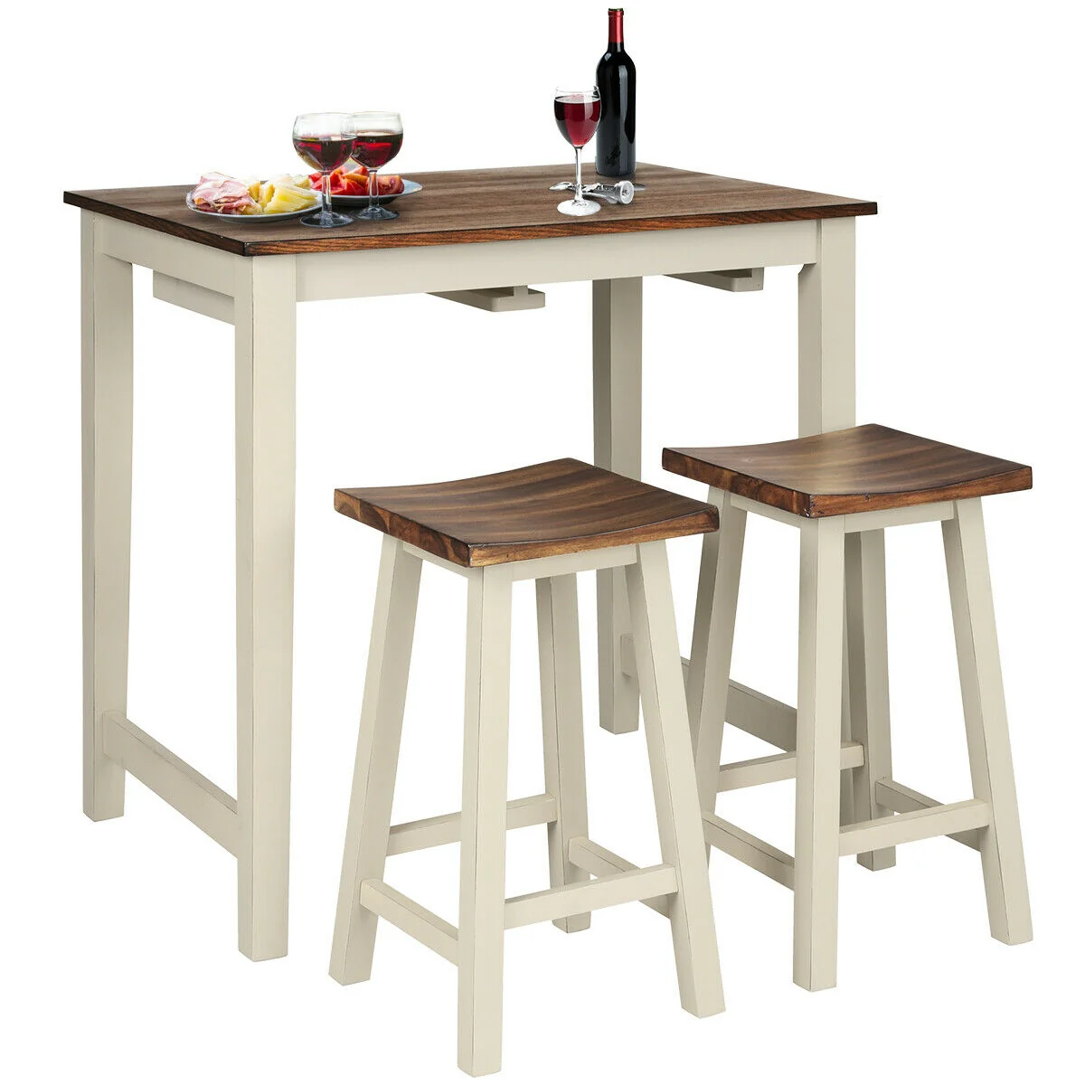 Counter Height Pub Table With 2 Saddle Bar Stools, Brown