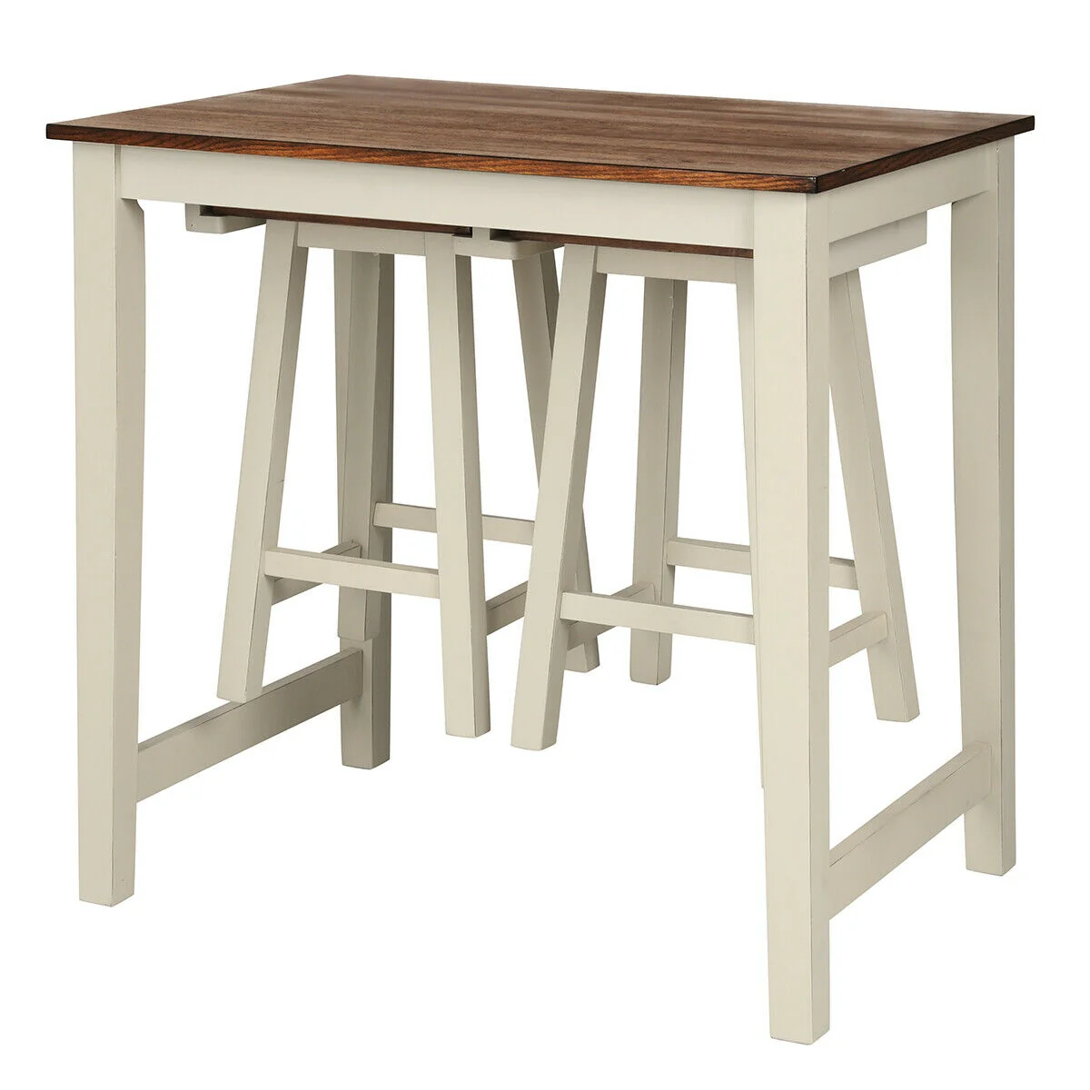 Counter Height Pub Table With 2 Saddle Bar Stools, Brown - Image 5