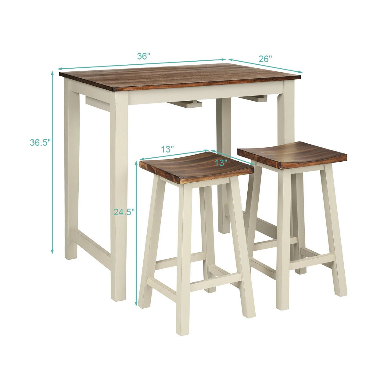 Counter Height Pub Table With 2 Saddle Bar Stools, Brown - Image 6