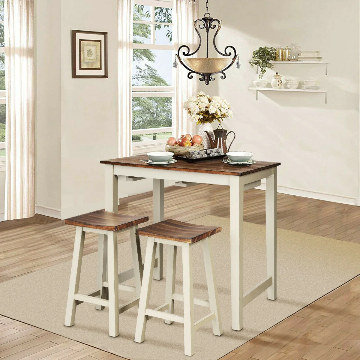 Counter Height Pub Table With 2 Saddle Bar Stools, Brown - Image 7