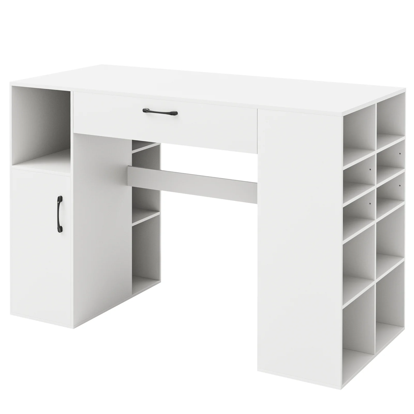 Counter Height Sewing Craft Table, Adjustable Shelves, Drawer, White - Image 5