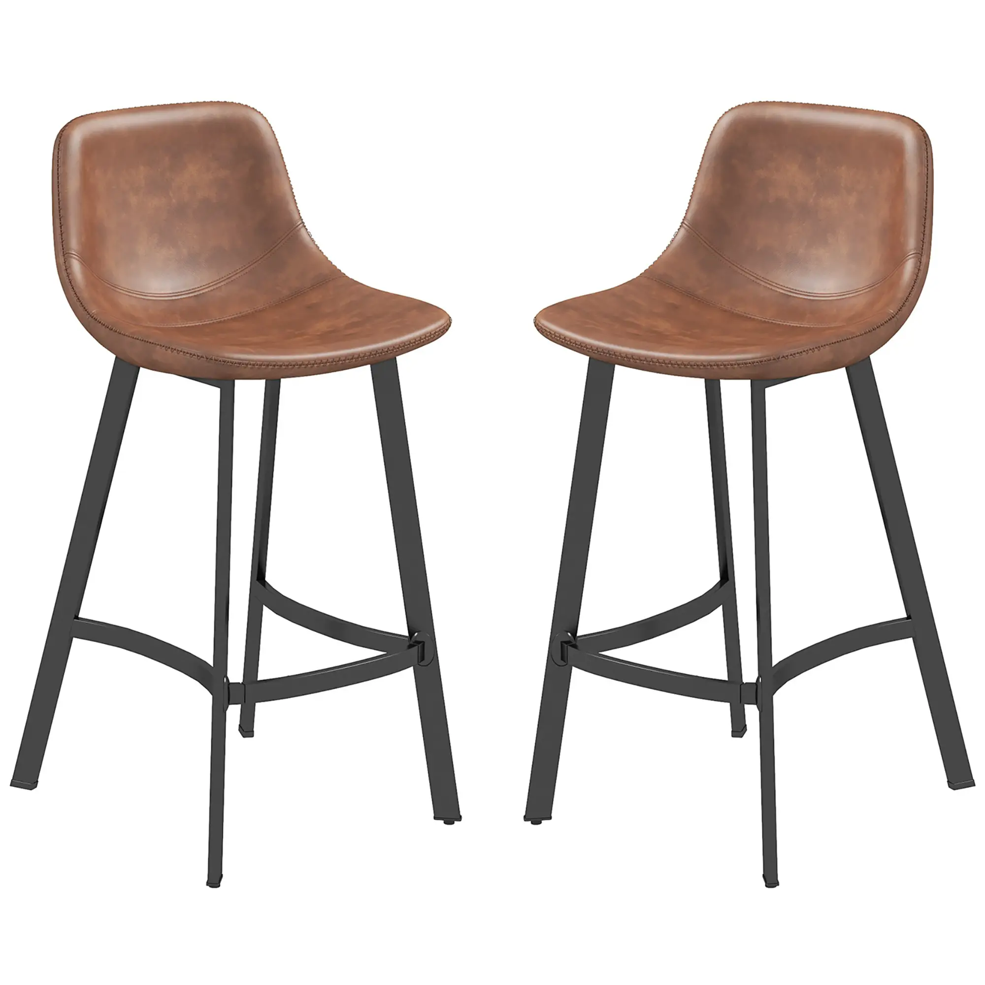 Counter Height Stools Set of 2, Upholstered Kitchen Stool with Back, Steel Legs