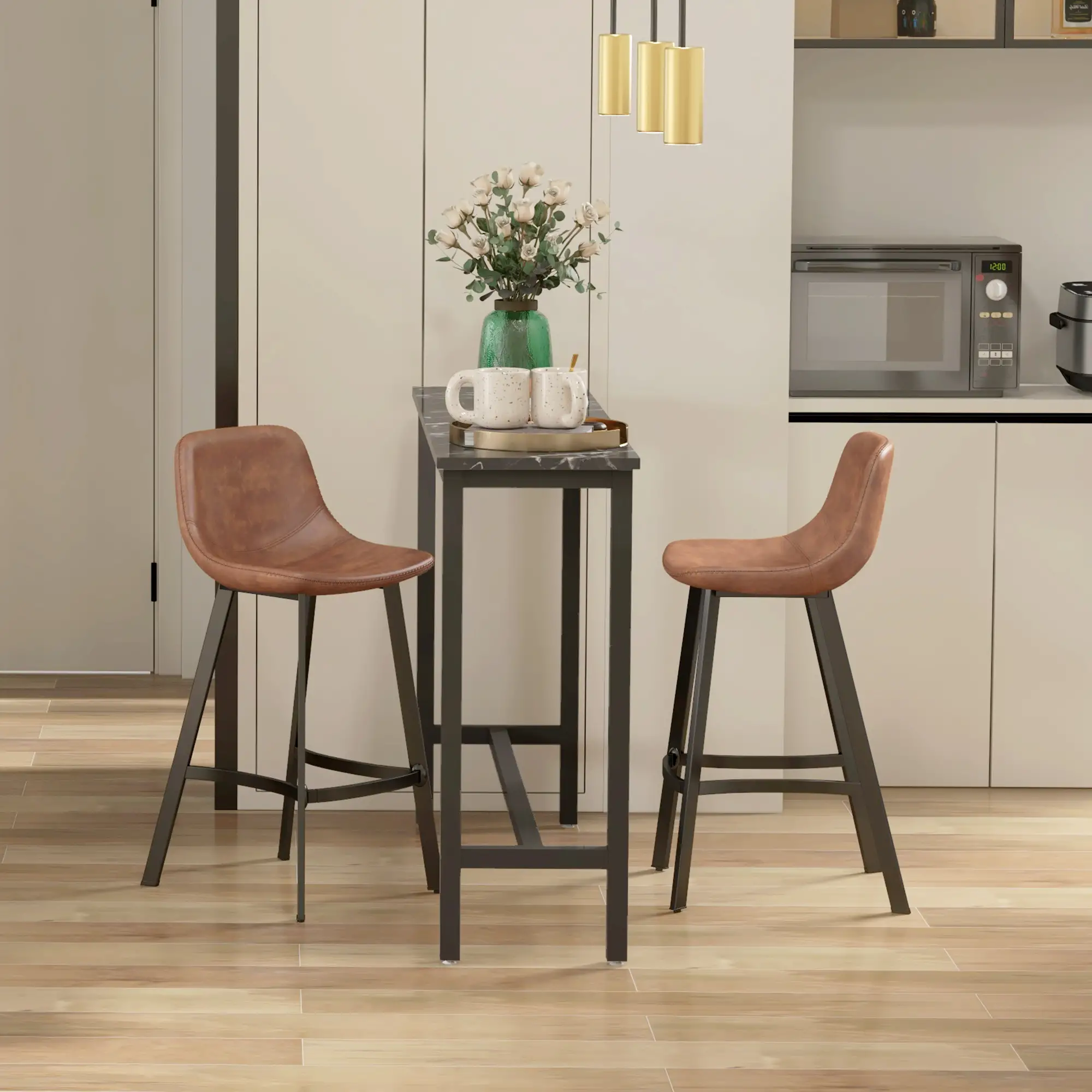 Counter Height Stools Set of 2, Upholstered Kitchen Stool with Back, Steel Legs - Image 10