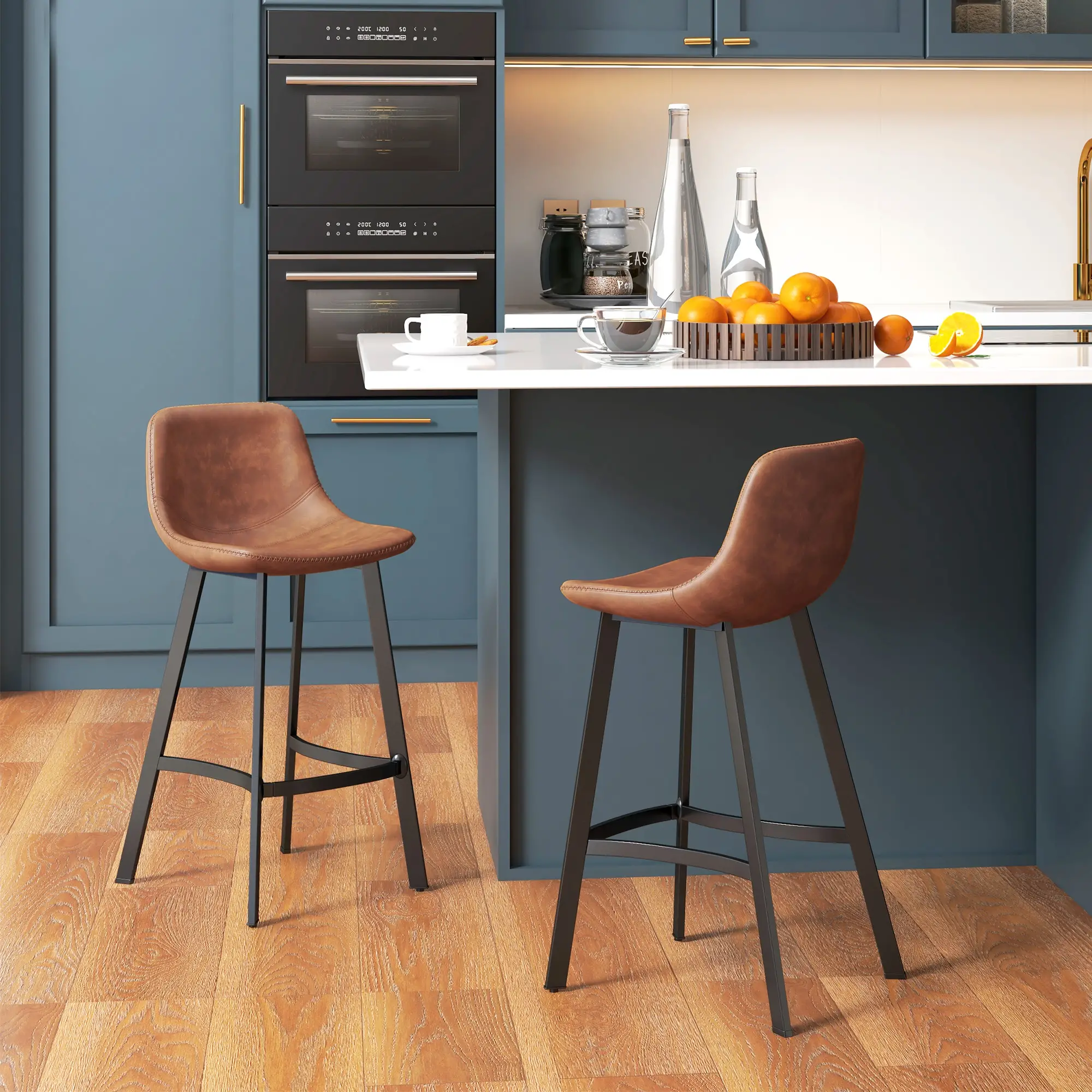 Counter Height Stools Set of 2, Upholstered Kitchen Stool with Back, Steel Legs - Image 2