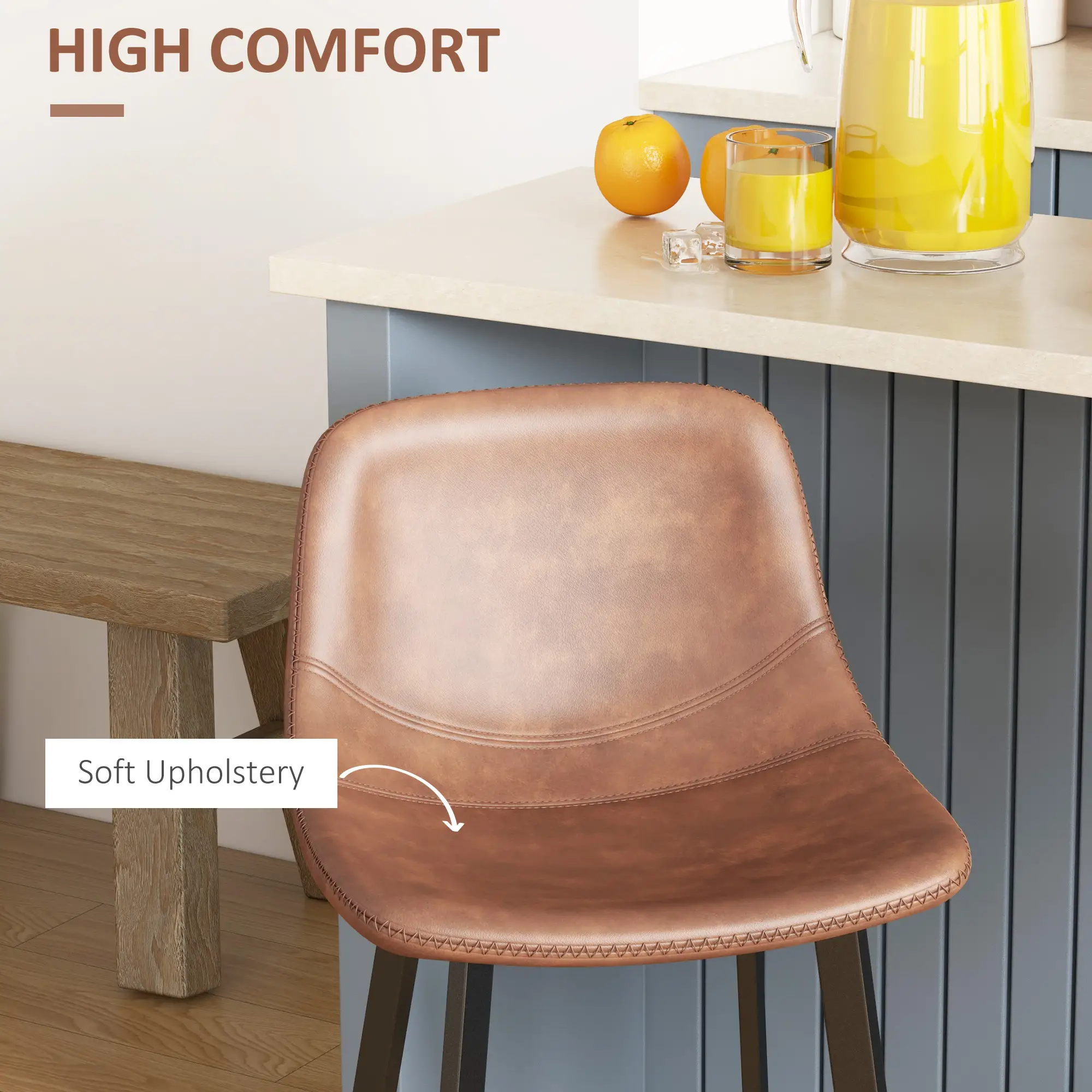 Counter Height Stools Set of 2, Upholstered Kitchen Stool with Back, Steel Legs - Image 7