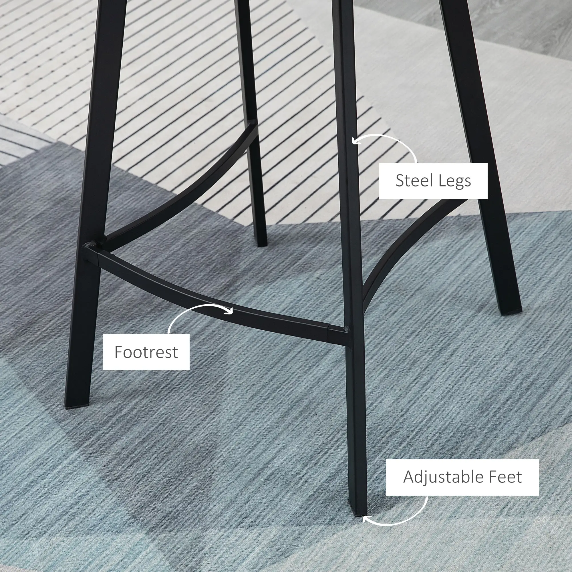 Counter Height Stools Set of 2, Upholstered Kitchen Stool with Back, Steel Legs - Image 8