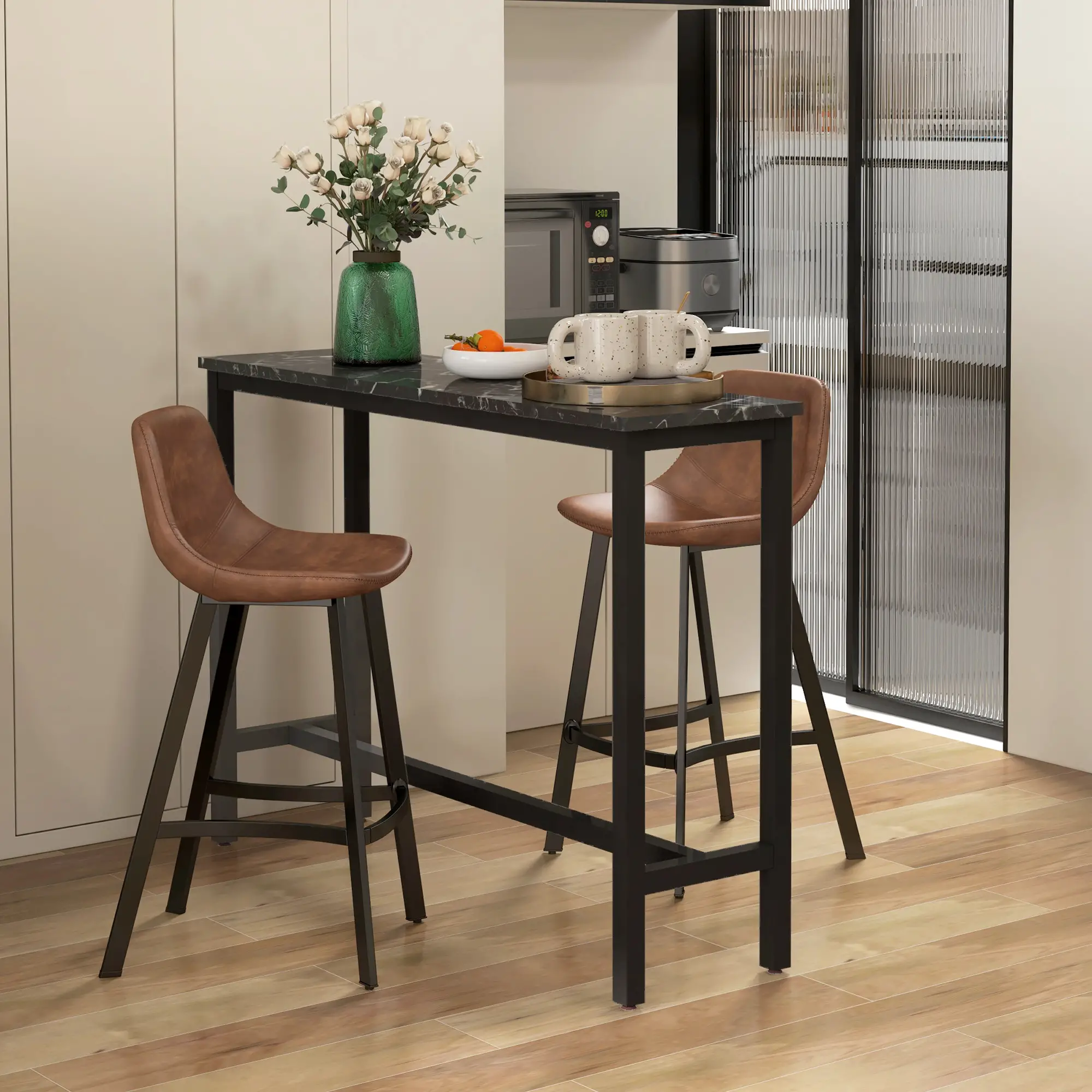 Counter Height Stools Set of 2, Upholstered Kitchen Stool with Back, Steel Legs - Image 9