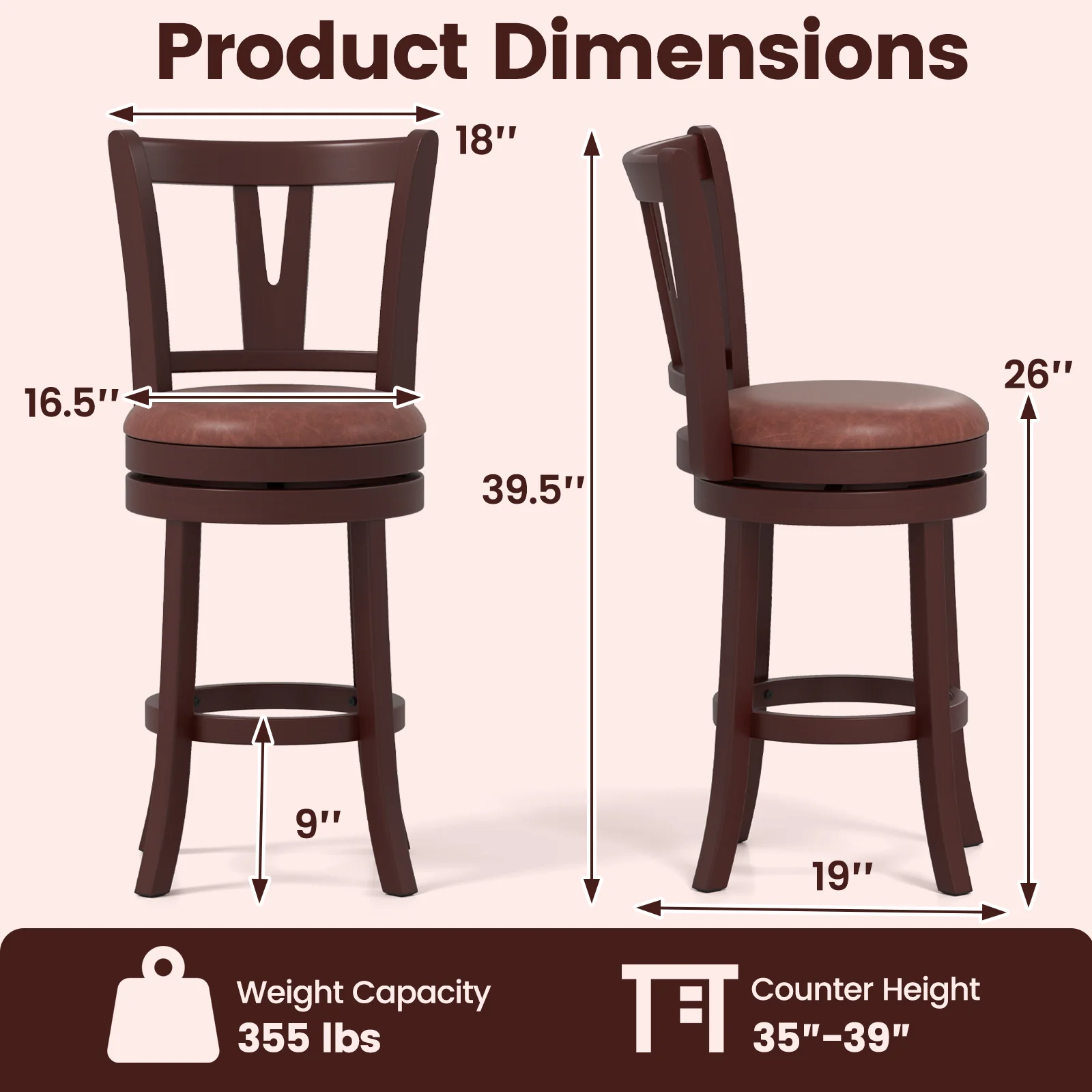 Counter Height Swivel Barstools, Set of 2, 26 Inches - Image 4