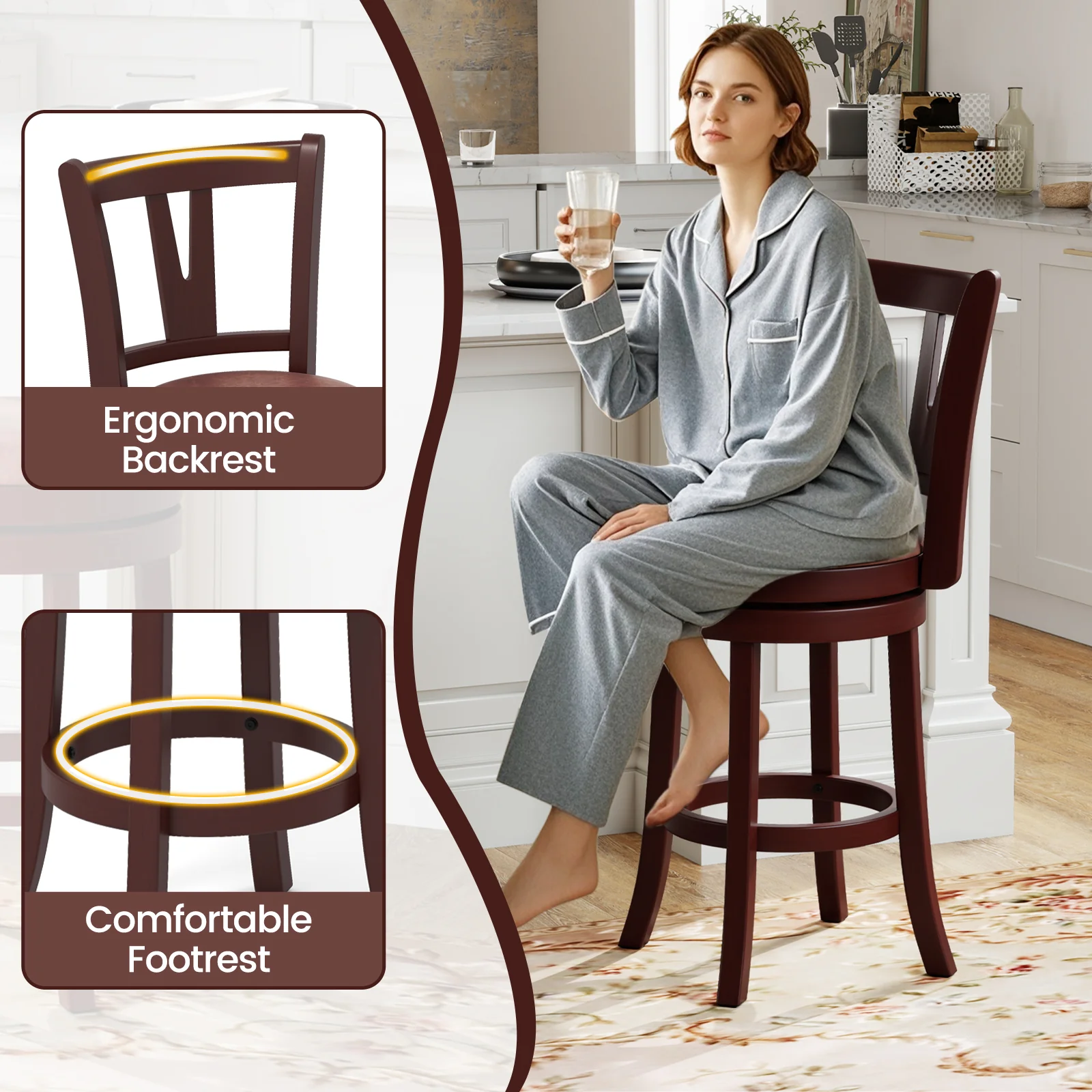 Counter Height Swivel Barstools, Set of 2, 26 Inches - Image 6