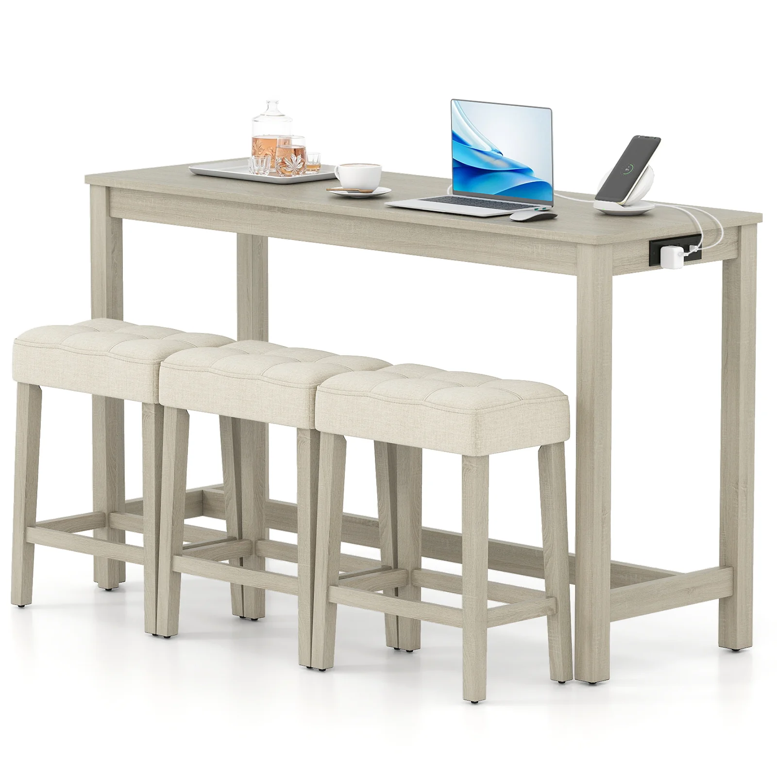 Counter Height Table with 3 Stools and 4-Piece Breakfast Nook Bar Set-GR, Gray