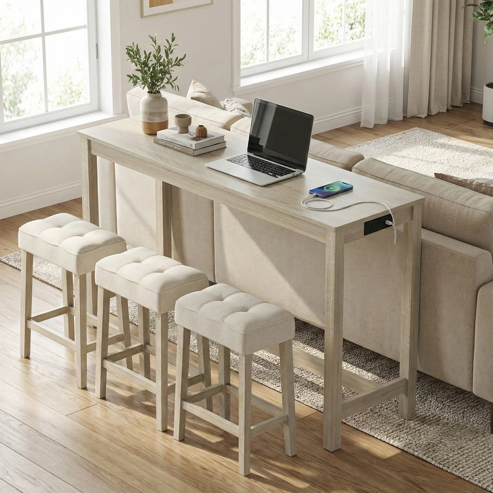 Counter Height Table with 3 Stools and 4-Piece Breakfast Nook Bar Set-GR, Gray - Image 3