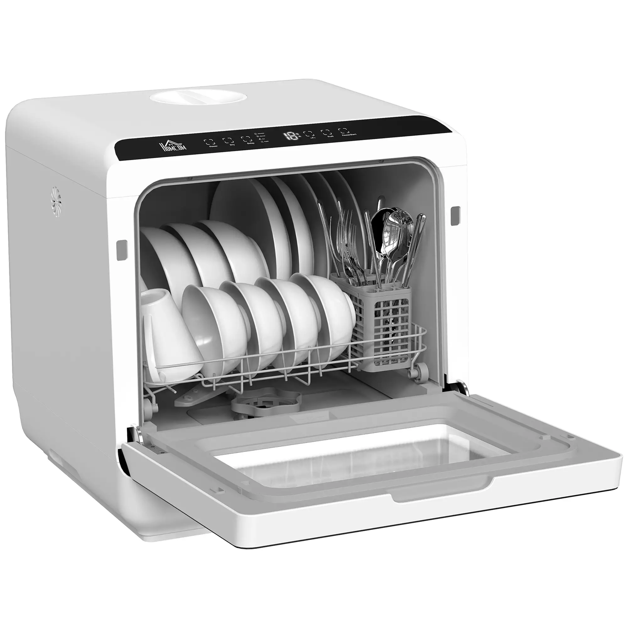 Countertop Dishwasher, 6L Water Tank, 5 Wash Programs, White