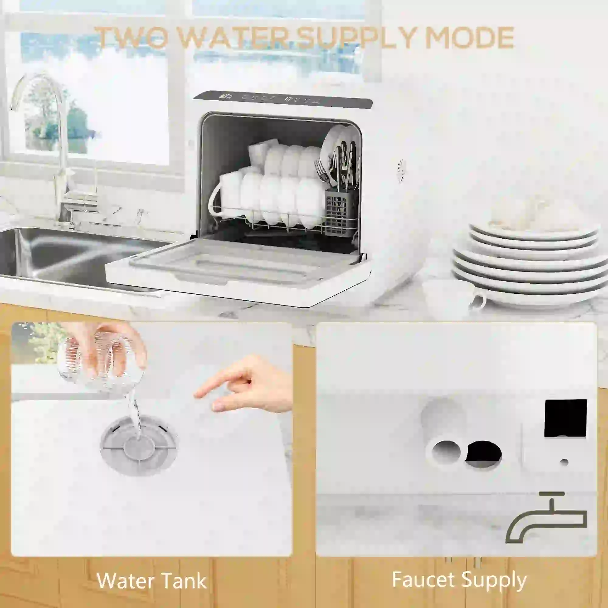 Countertop Dishwasher, 6L Water Tank, 5 Wash Programs, White - Image 6