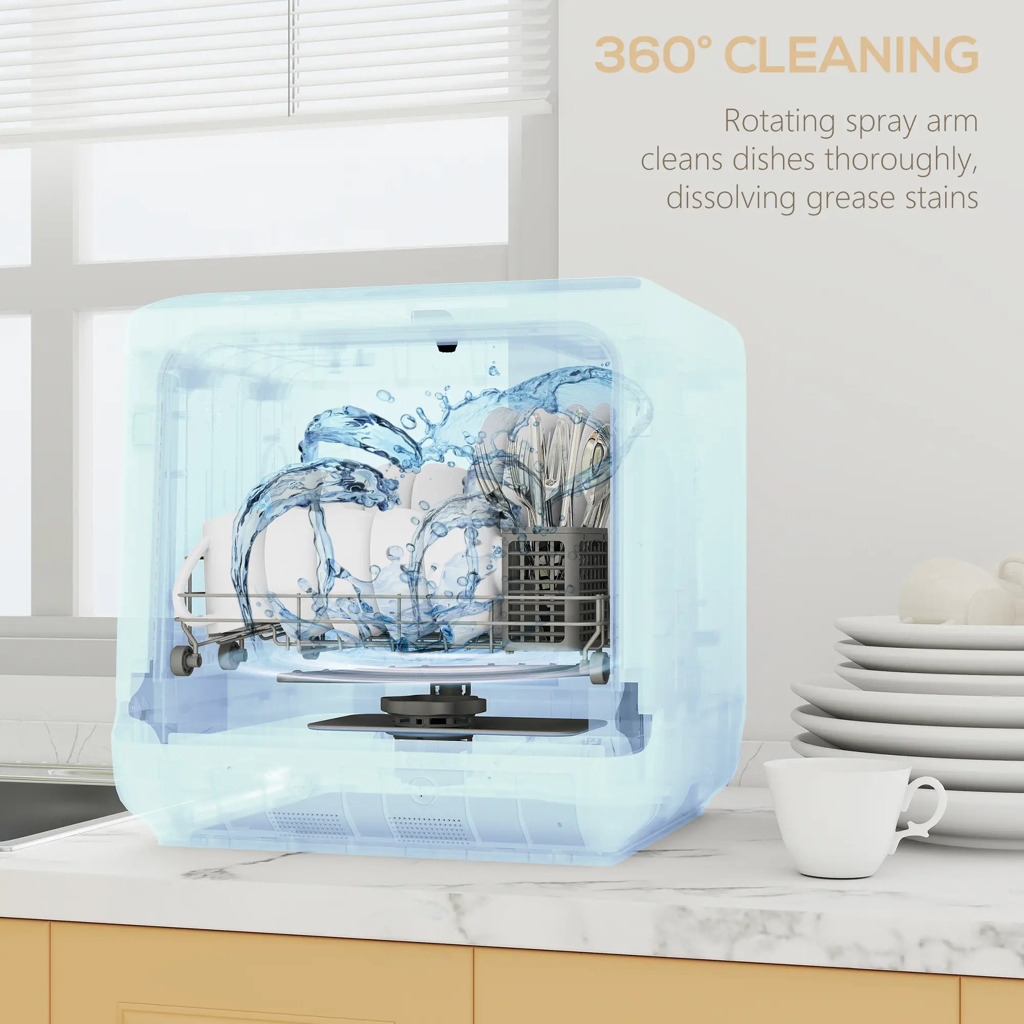 Countertop Dishwasher, 6L Water Tank, 5 Wash Programs, White - Image 7
