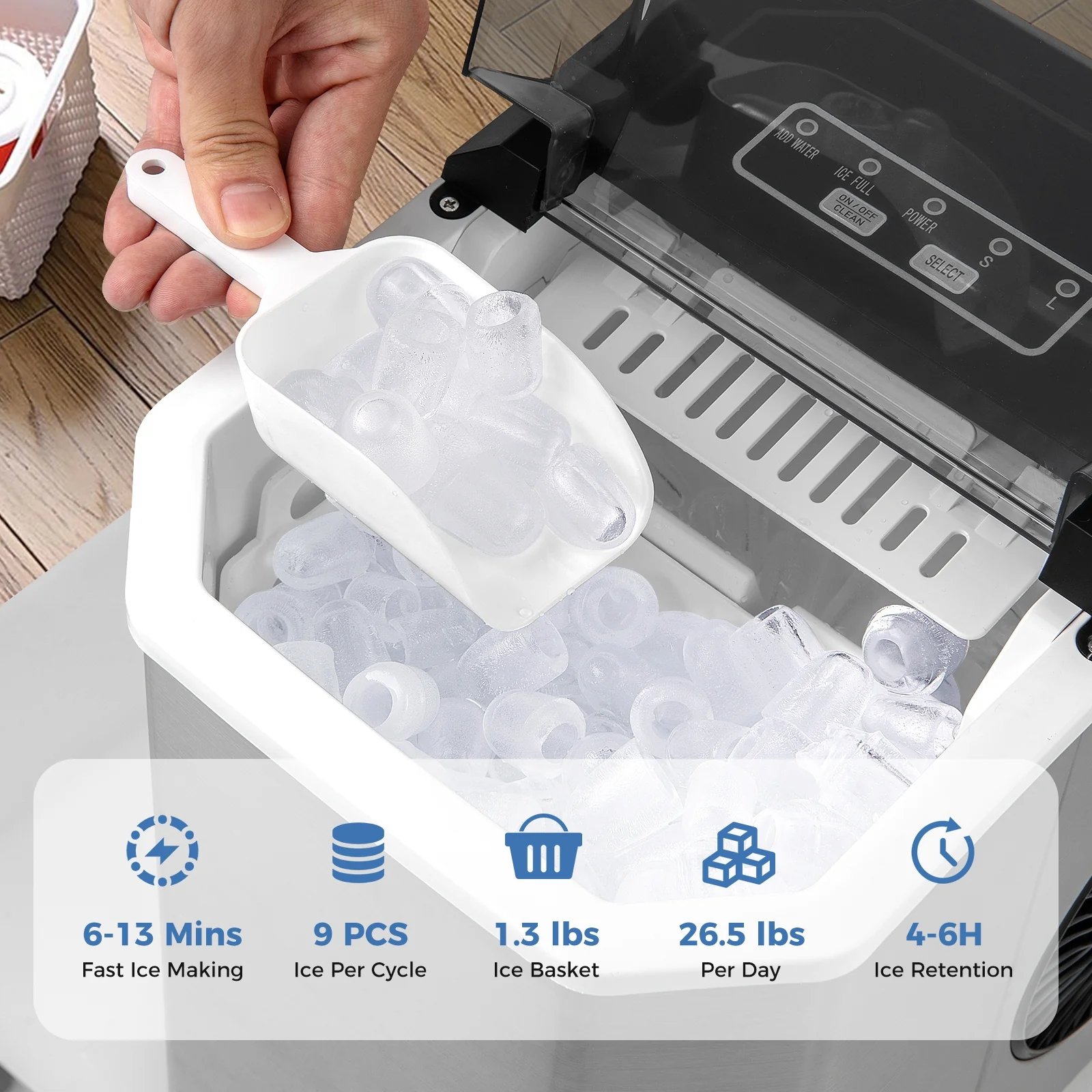 Countertop Ice Maker, Self-Cleaning, Silver - Image 8