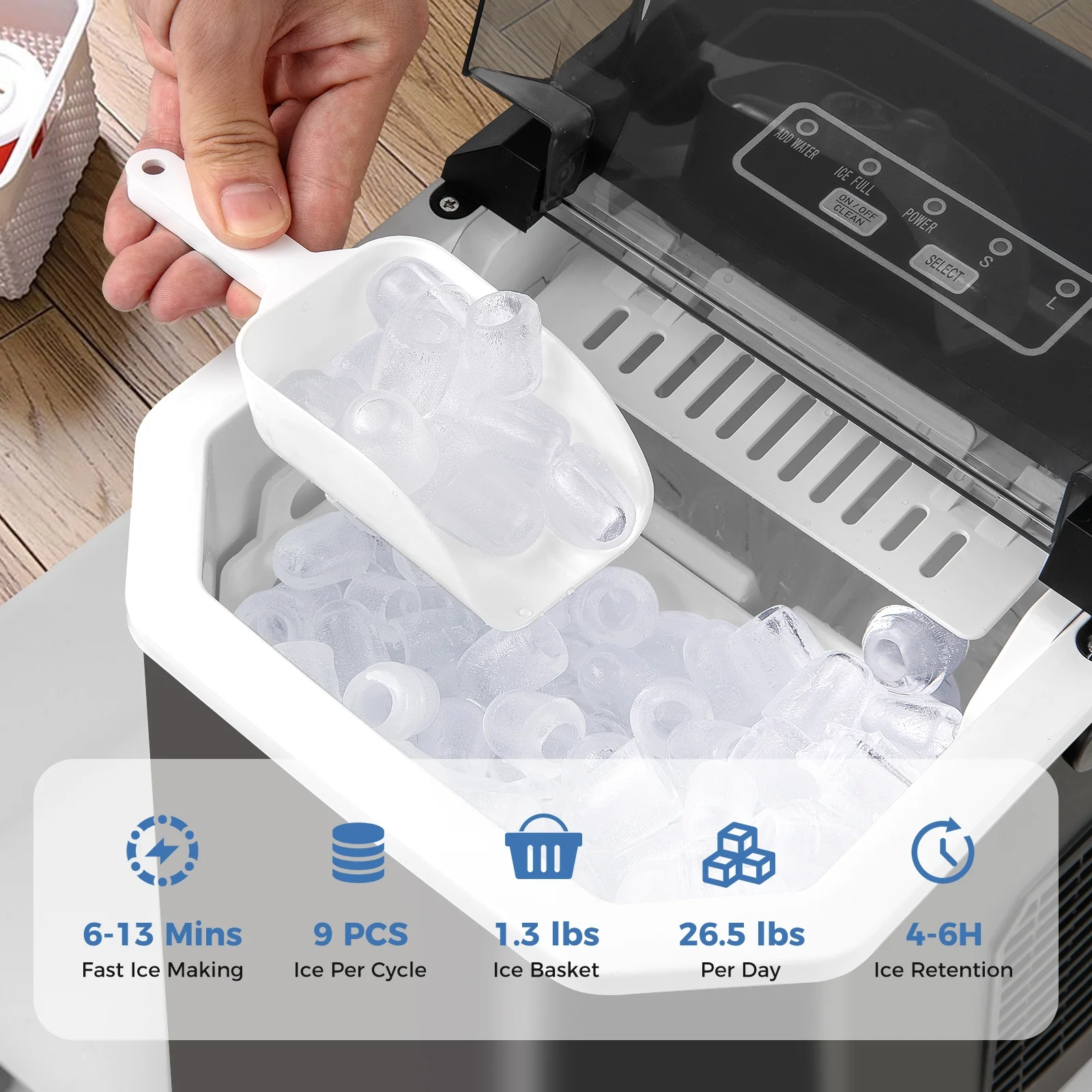 Countertop Ice Maker With Self-Cleaning, Black - Image 10