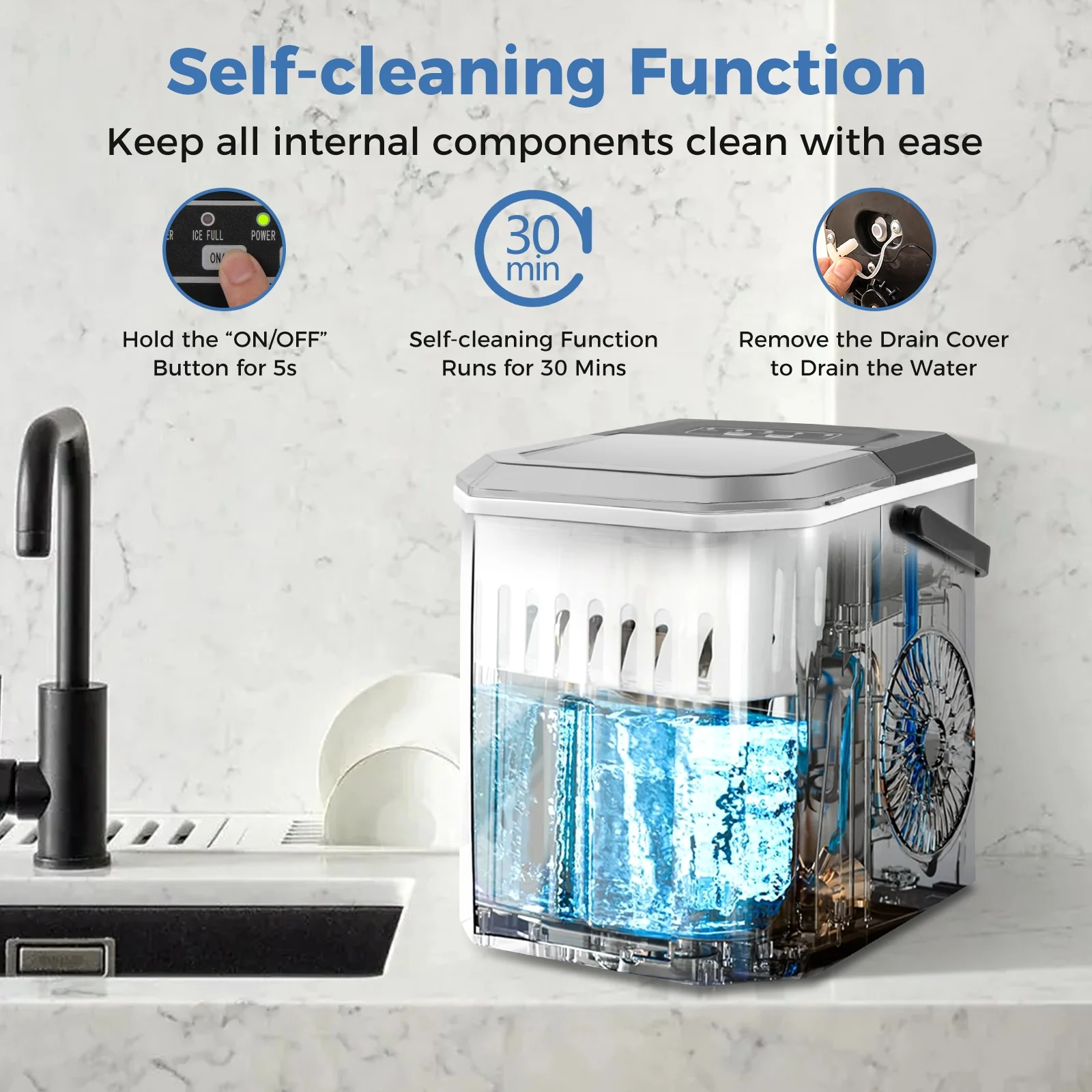 Countertop Ice Maker With Self-Cleaning, Black - Image 9