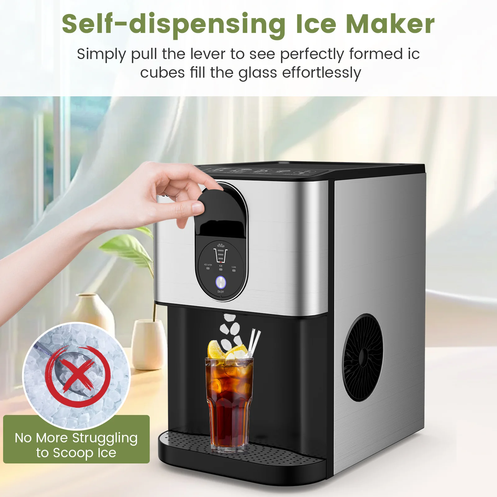 Countertop Nugget Ice Maker, Soft Chewable Pellet Ice, Silver - Image 9
